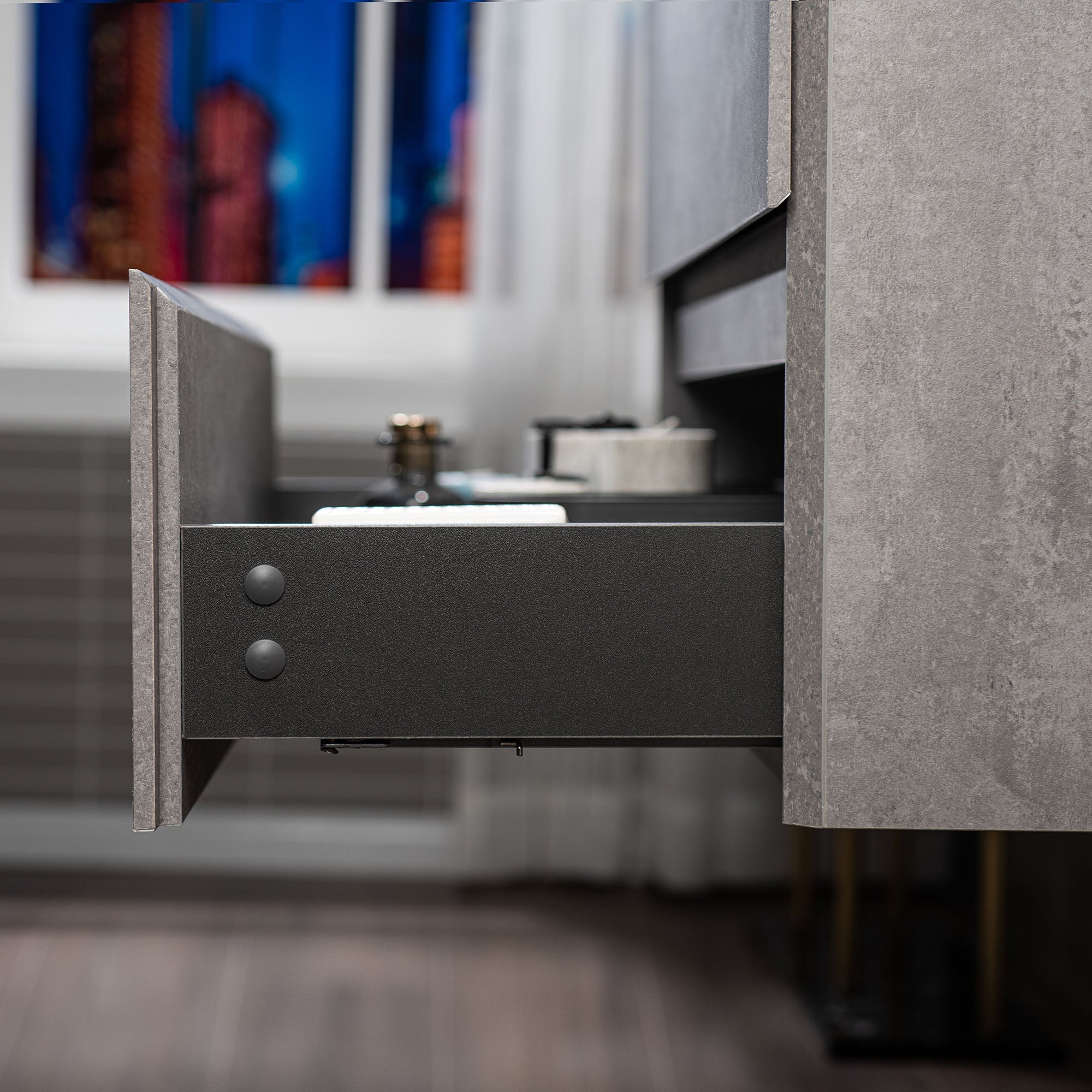 WOODBRIDGE 23-5/8 in. W x 19-5/8 in. D Wall Mounted Floating Bathroom Vanity in Gray with Quartz Sand Composite Vanity Top in Matte Black