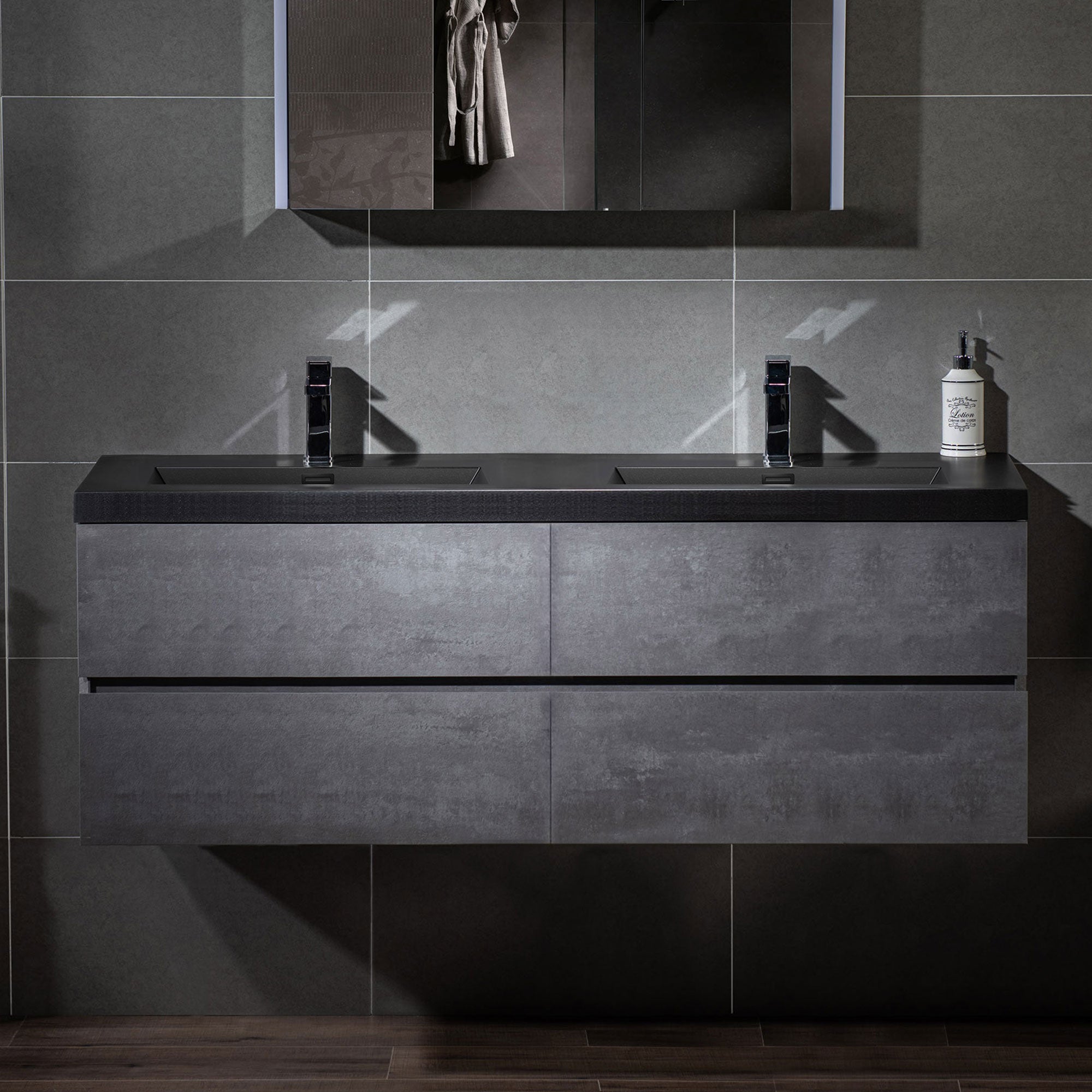 WOODBRIDGE 23-5/8 in. W x 19-5/8 in. D Wall Mounted Floating Bathroom Vanity in Gray with Quartz Sand Composite Vanity Top in Matte Black