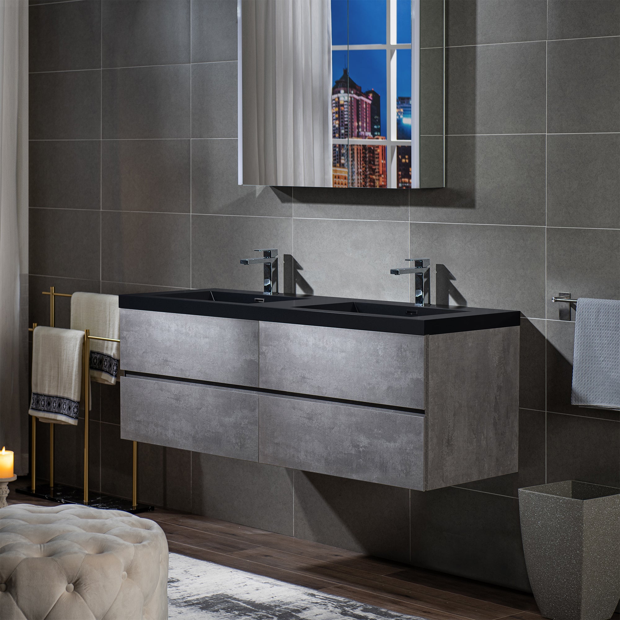 WOODBRIDGE 23-5/8 in. W x 19-5/8 in. D Wall Mounted Floating Bathroom Vanity in Gray with Quartz Sand Composite Vanity Top in Matte Black