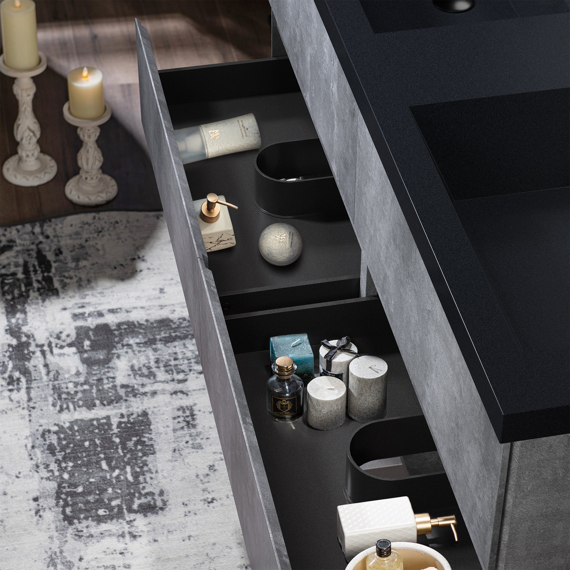 WOODBRIDGE 23-5/8 in. W x 19-5/8 in. D Wall Mounted Floating Bathroom Vanity in Gray with Quartz Sand Composite Vanity Top in Matte Black