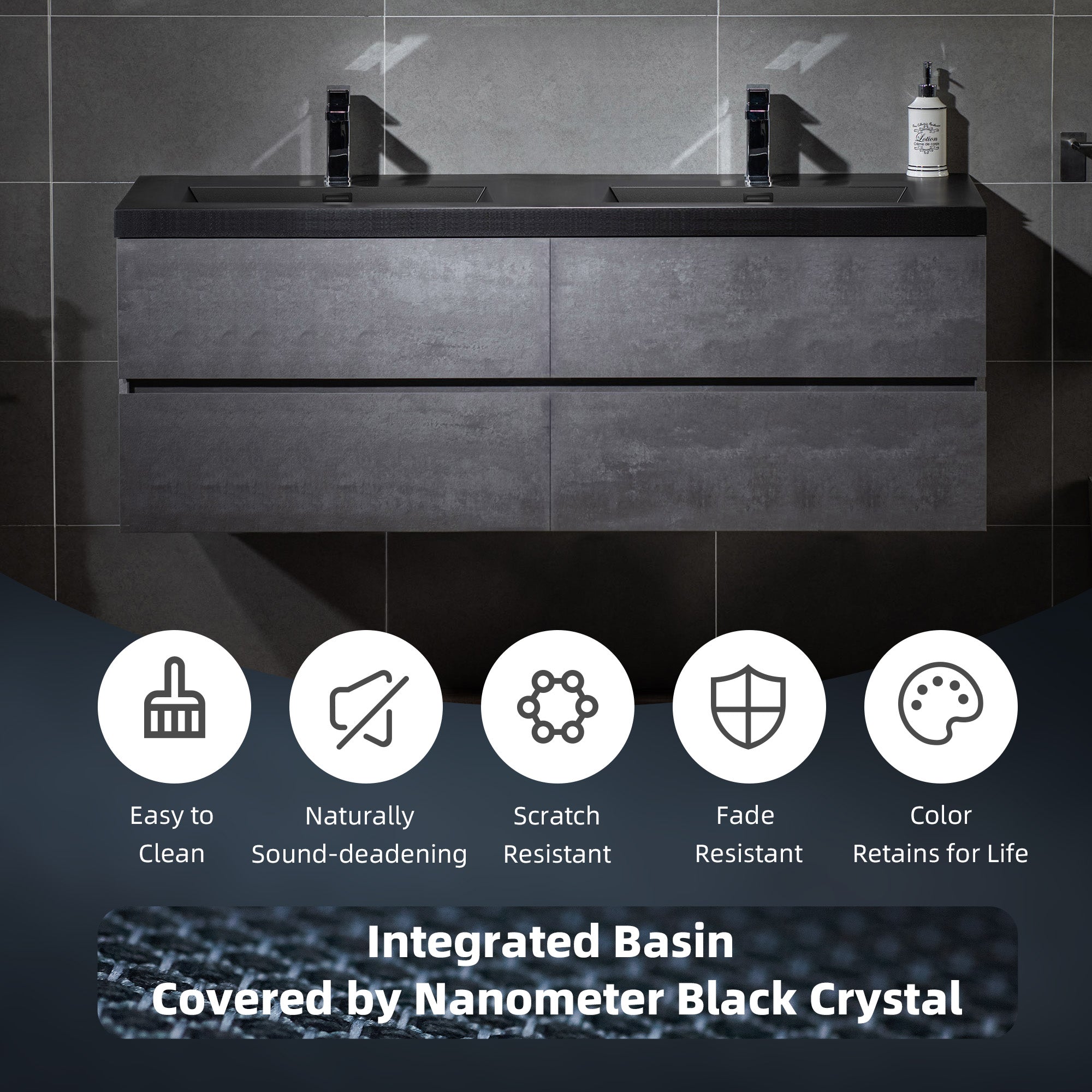 WOODBRIDGE 23-5/8 in. W x 19-5/8 in. D Wall Mounted Floating Bathroom Vanity in Gray with Quartz Sand Composite Vanity Top in Matte Black