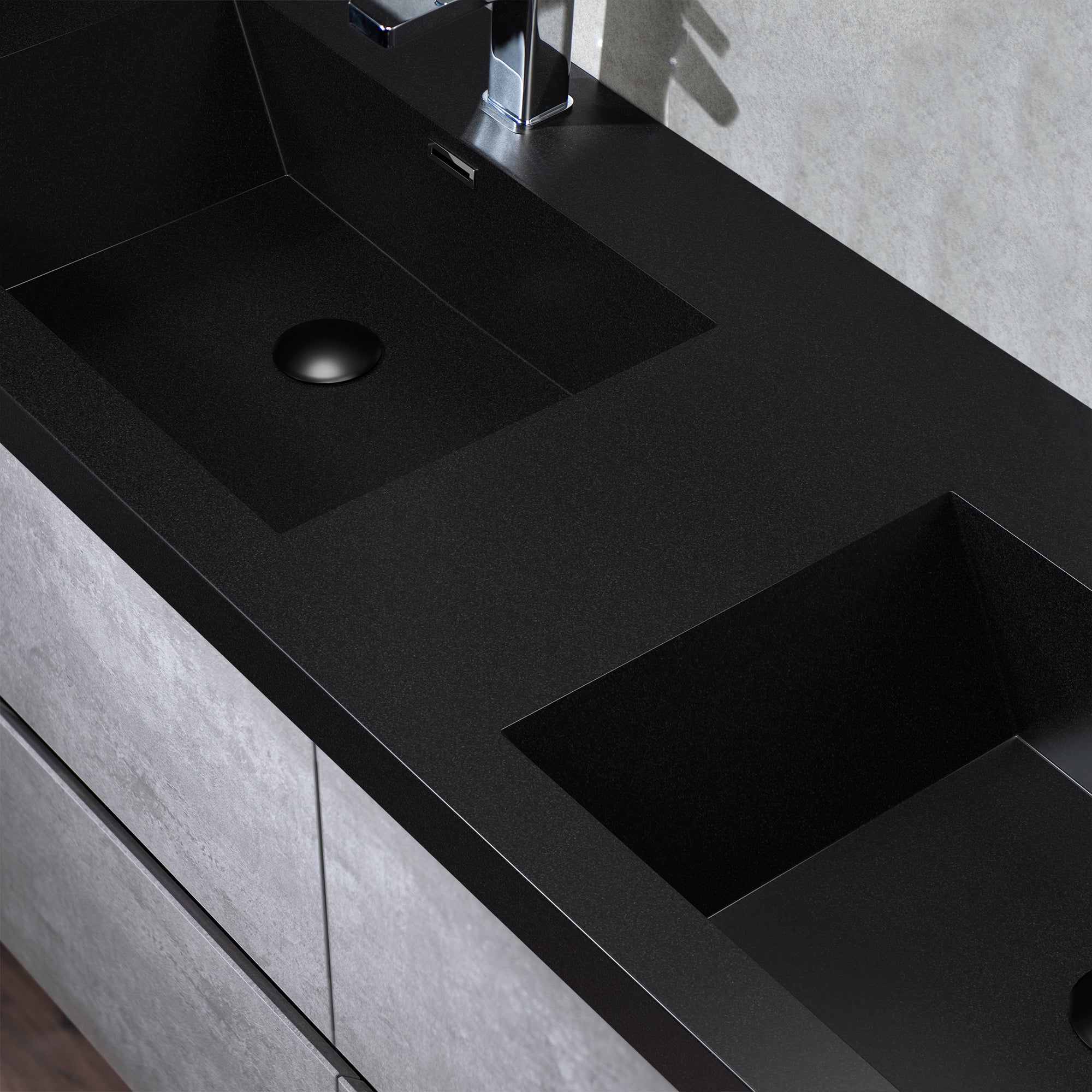 WOODBRIDGE 23-5/8 in. W x 19-5/8 in. D Wall Mounted Floating Bathroom Vanity in Gray with Quartz Sand Composite Vanity Top in Matte Black