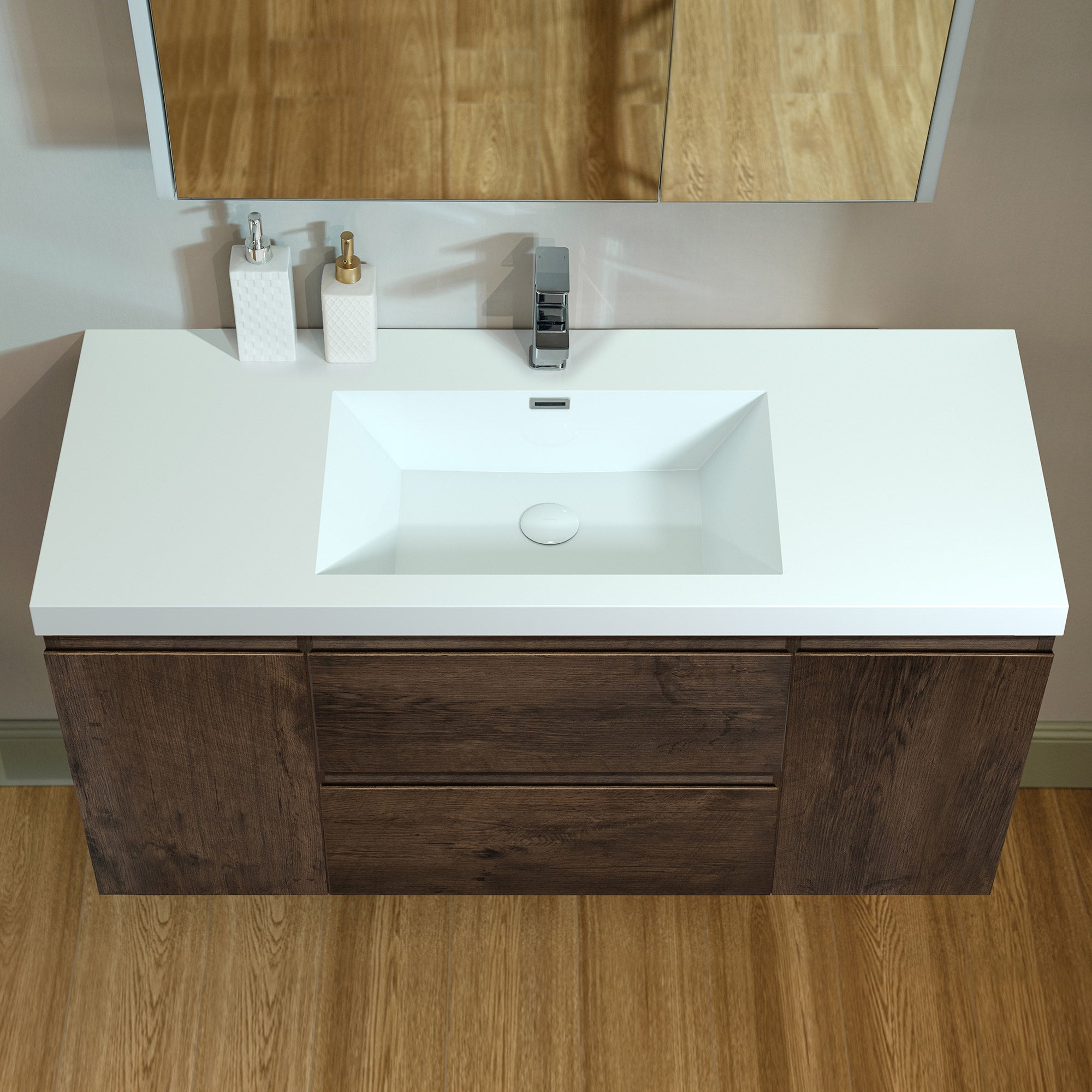 WOODBRIDGE 23-5/8 in. W x 19-5/8 in. D Wall Mounted Floating Vanity in Rose Wood with Resin Composite Vanity Top in Glossy White