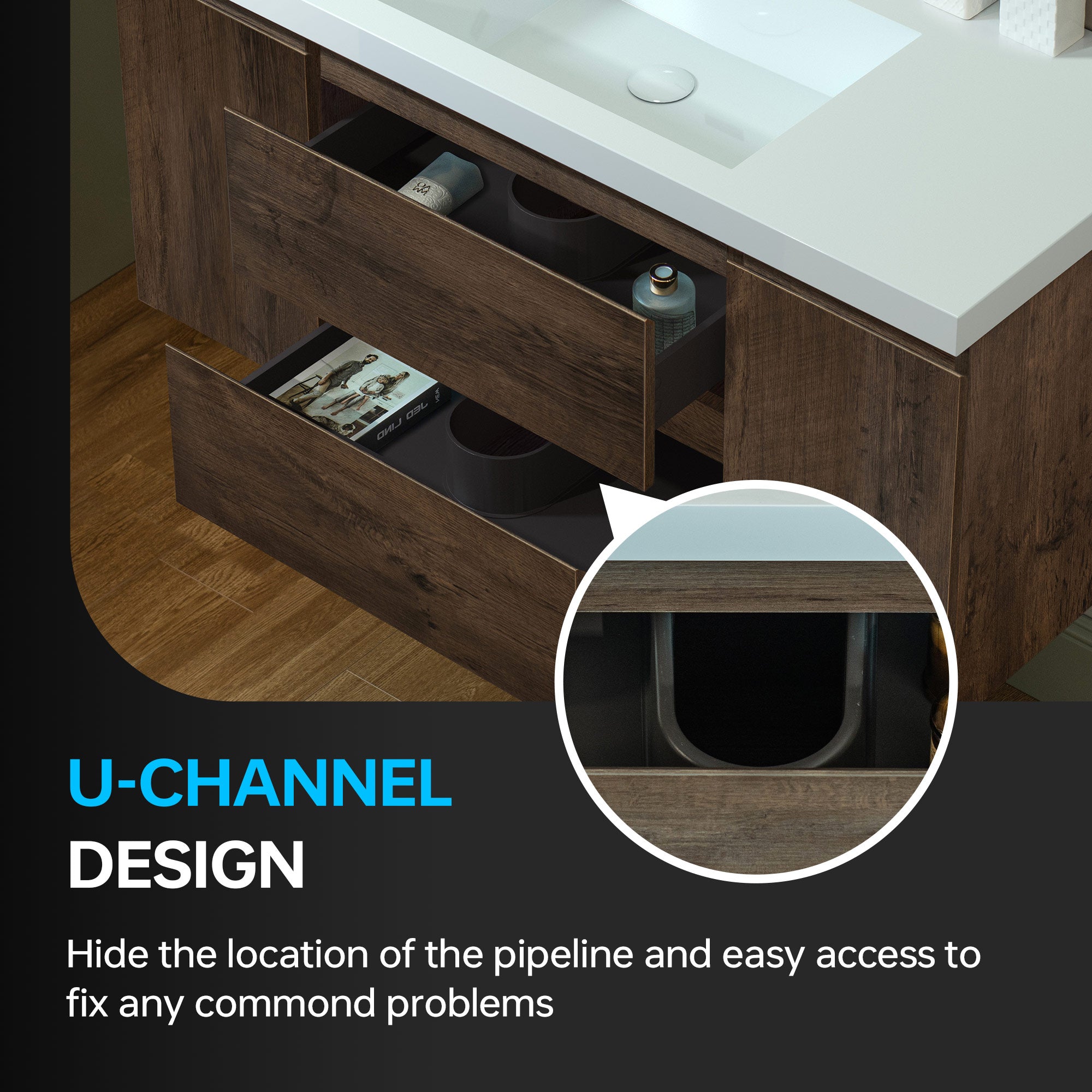 WOODBRIDGE 23-5/8 in. W x 19-5/8 in. D Wall Mounted Floating Vanity in Rose Wood with Resin Composite Vanity Top in Glossy White