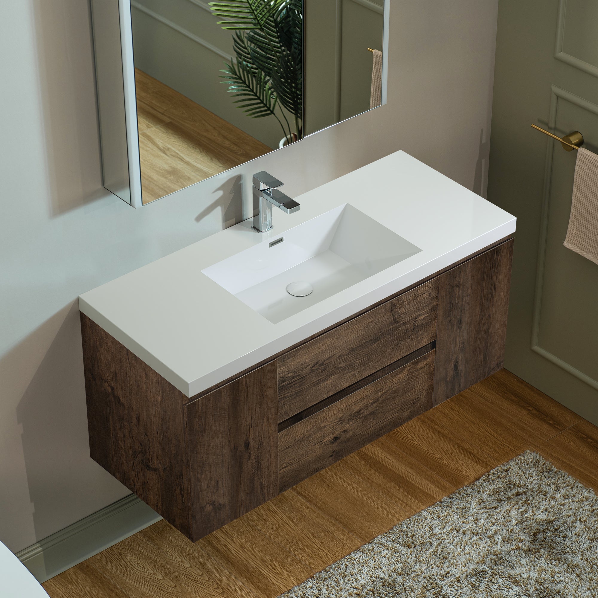 WOODBRIDGE 23-5/8 in. W x 19-5/8 in. D Wall Mounted Floating Vanity in Rose Wood with Resin Composite Vanity Top in Glossy White