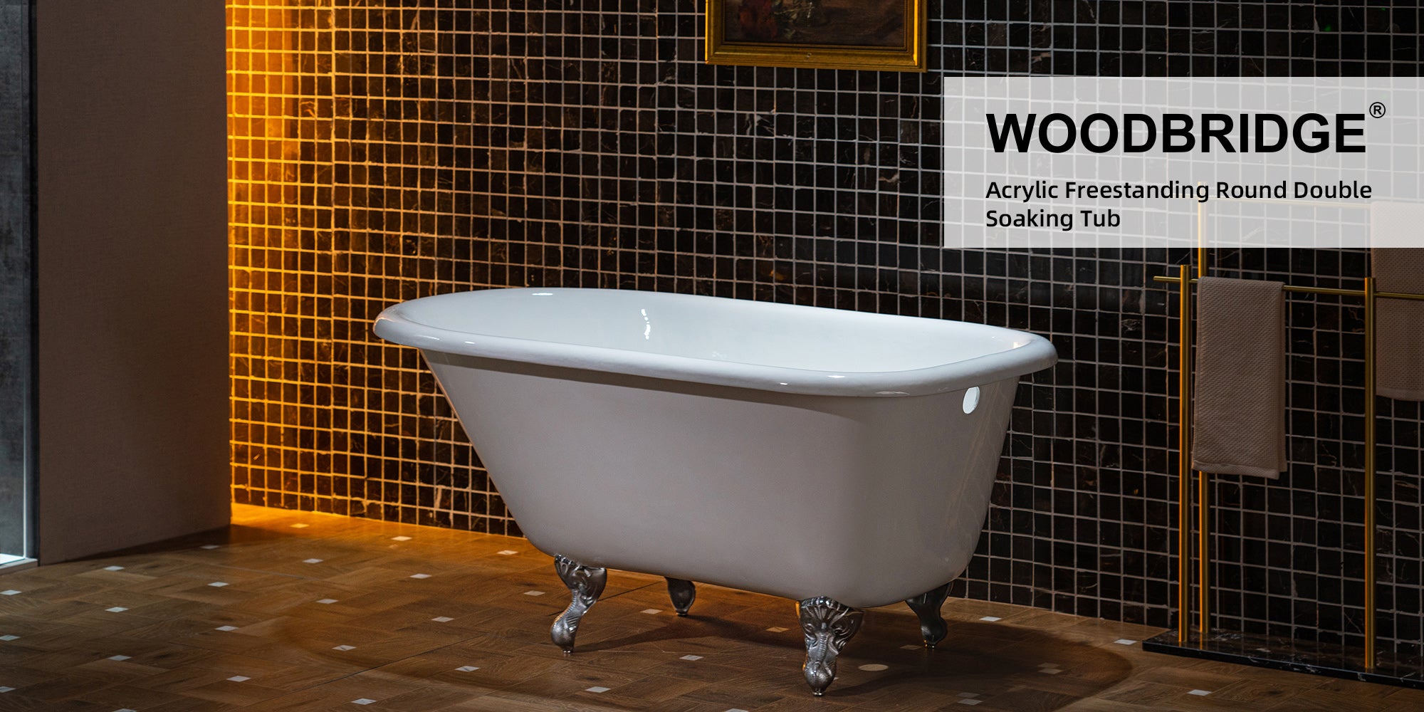 WOODBRIDGE TC0354 54 Inch Cast Iron Roll Top Clawfoot Bathtub with Chrome Feet