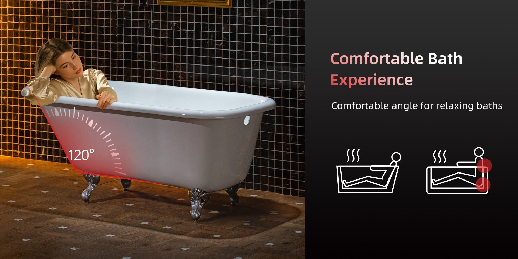 WOODBRIDGE TC0354 54 Inch Cast Iron Roll Top Clawfoot Bathtub with Chrome Feet
