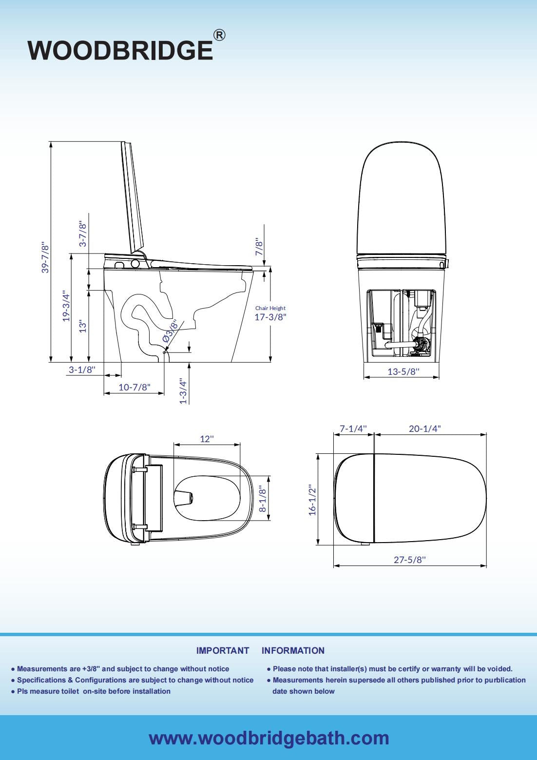 WOODBRIDGE B0931S Smart Bidet Toilet – Auto Flush, Foam Shield & ADA Height | SKU: B0931S