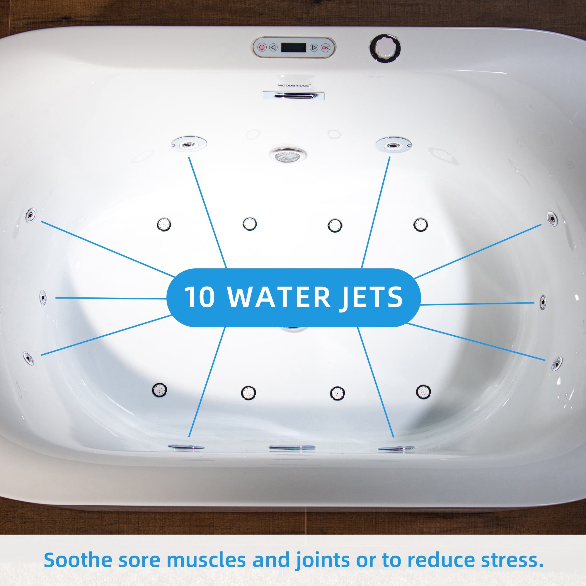 WOODBRIDGE 59" x 31-1/2" Whirlpool Water Jetted and Air Bubble Freestanding Heated Soaking Combination Bathtub with LED control panel