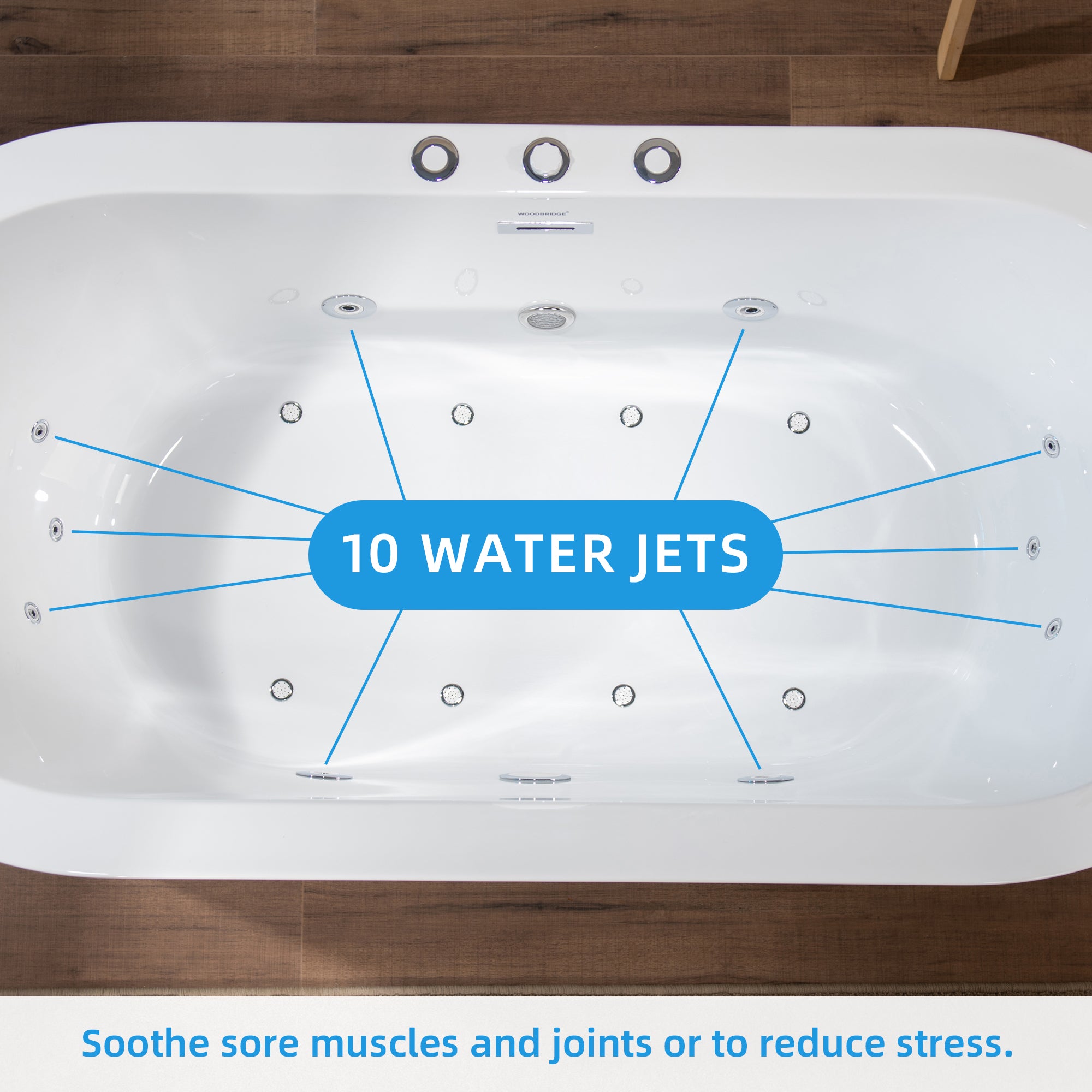 WOODBRIDGE 66-1/2" x 31-7/8" Whirlpool Water Jetted and Air Bubble Freestanding Heated Soaking Combination Bathtub, BJ200
