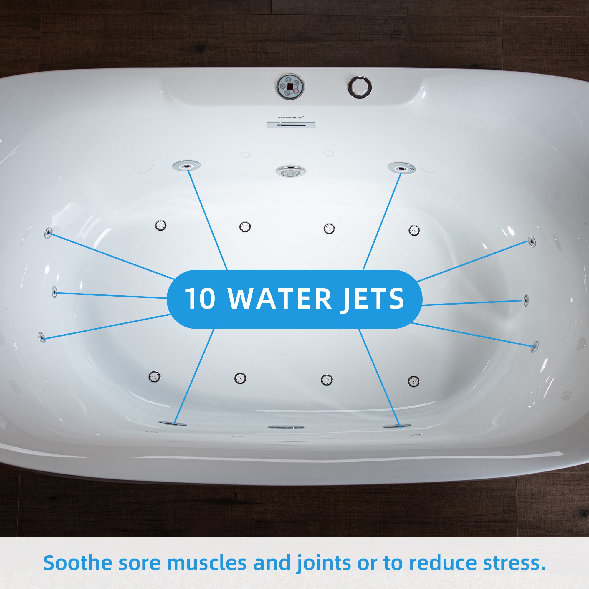 Best Seller WOODBRIDGE 72" x 35-3/8" Whirlpool Water Jetted and Air Bubble Freestanding Heated Soaking Combination Bathtub with LED control panel