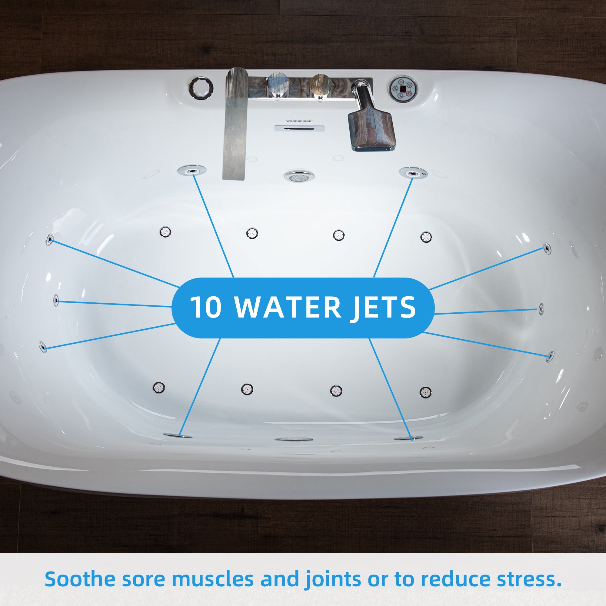 WOODBRIDGE 72" Whirlpool & Air Bubble Freestanding Heated Combination Bathtub with Tub Filler & LED Control Panel, BJ400+F0041CH