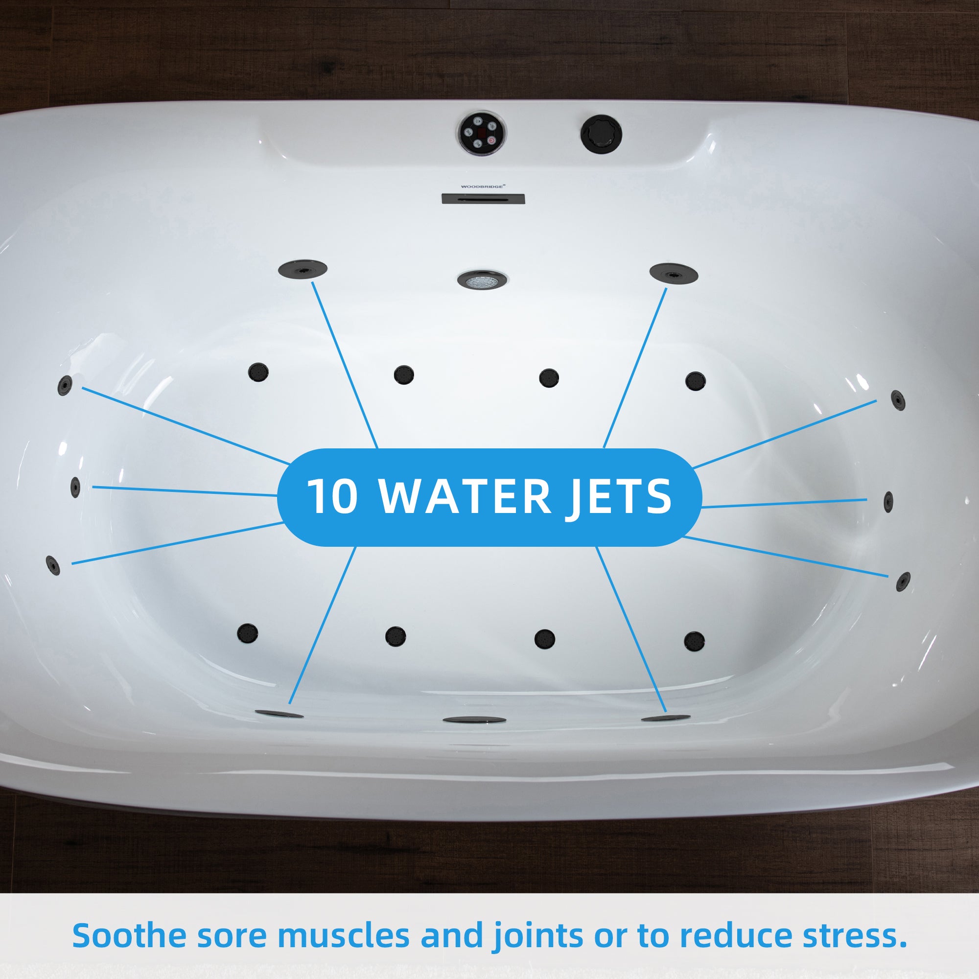 Best Seller WOODBRIDGE 72" x 35-3/8" Whirlpool Water Jetted and Air Bubble Freestanding Heated Soaking Combination Bathtub with LED control panel