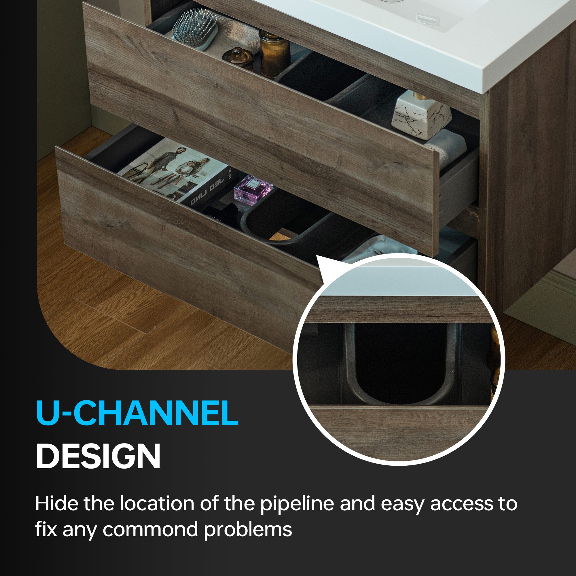 WOODBRIDGE 23-5/8 in. W x 19-5/8 in. D Wall Mounted Floating Vanity in Grey Oak with Resin Composite Vanity Top in Glossy White