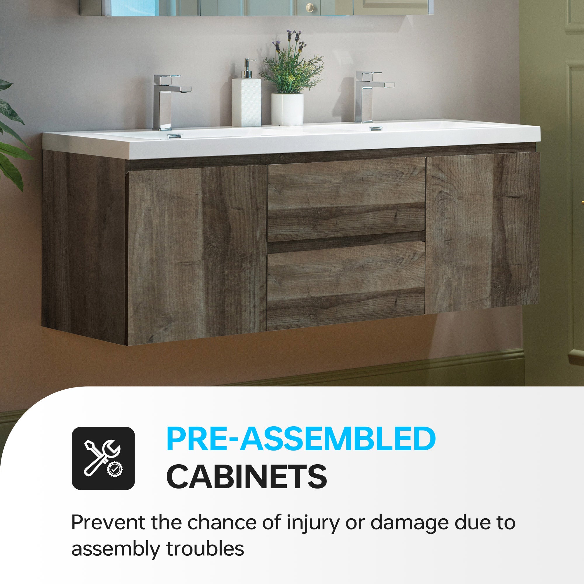 WOODBRIDGE 23-5/8 in. W x 19-5/8 in. D Wall Mounted Floating Vanity in Grey Oak with Resin Composite Vanity Top in Glossy White