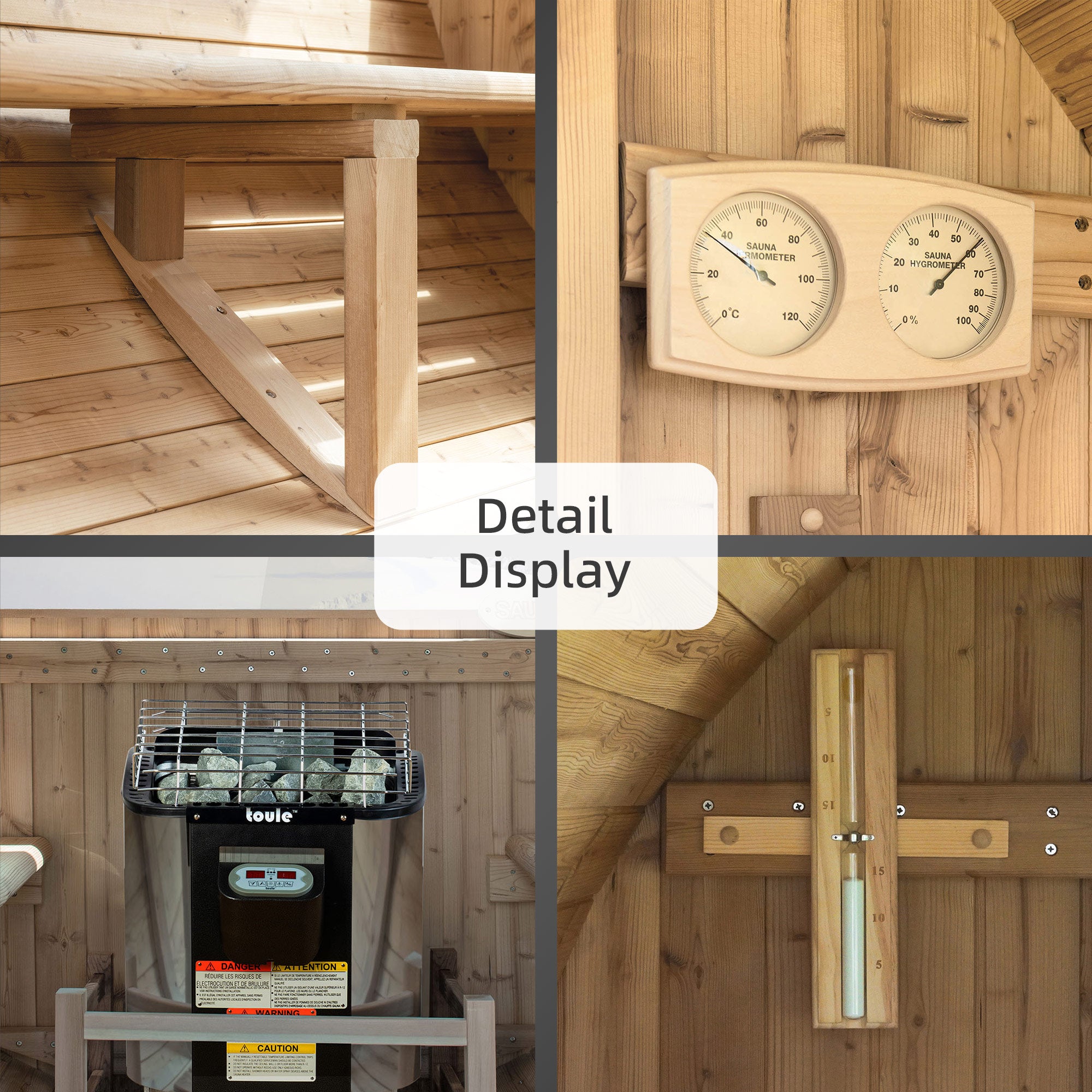 WOODBRIDGE 4-Person Luxury Finland thermo Pine Outdoor Barrel Sauna with half View Window,Harvia Electric Heater with Sauna Stone, Sauna accessories Kit and Asphalt Shingle Roof, 4'x6'