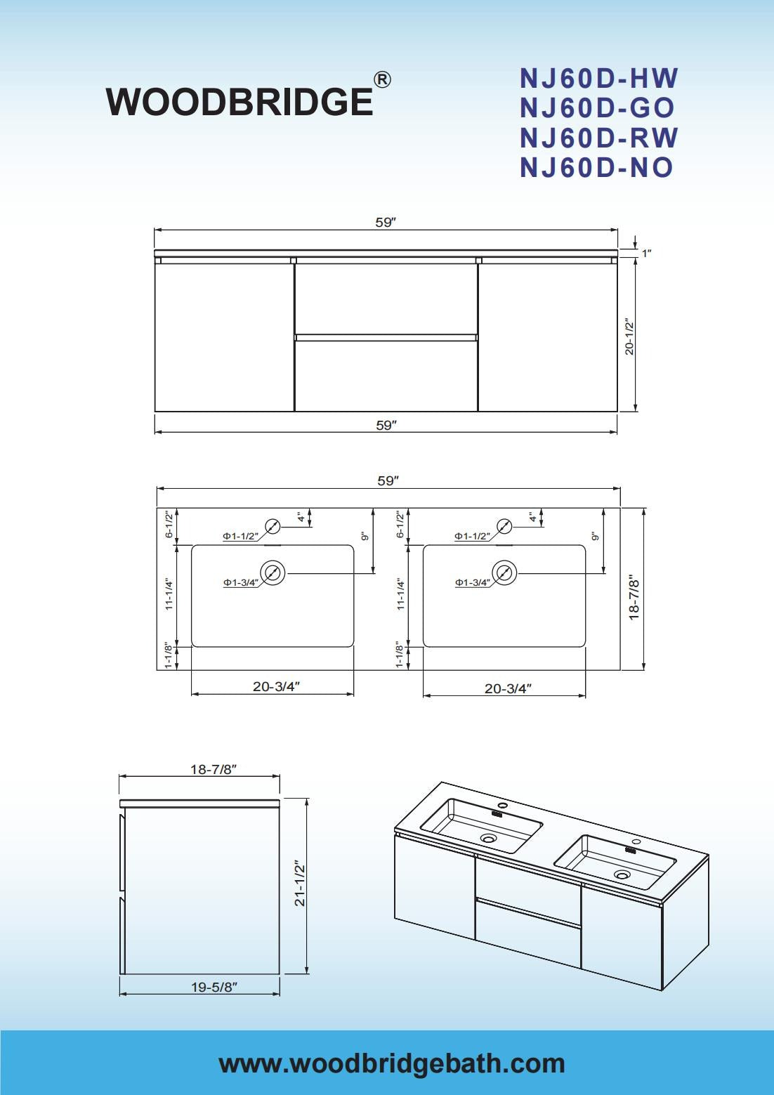 WOODBRIDGE 23-5/8 in. W x 19-5/8 in. D Wall Mounted Floating Vanity