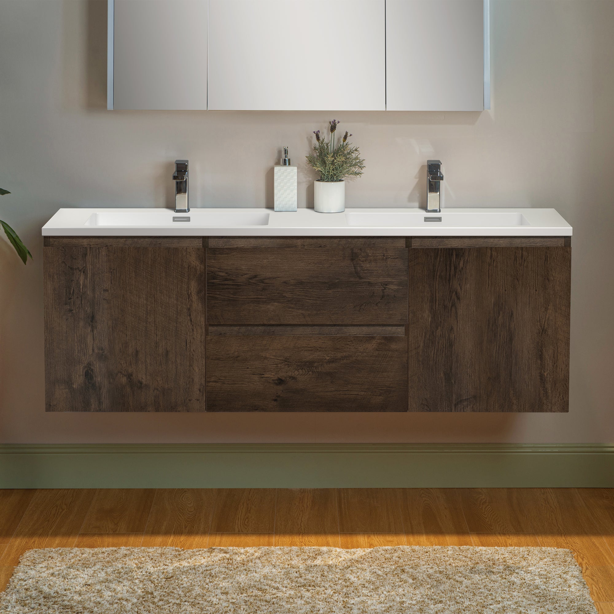 WOODBRIDGE 23-5/8 in. W x 19-5/8 in. D Wall Mounted Floating Vanity in Rose Wood with Resin Composite Vanity Top in Glossy White