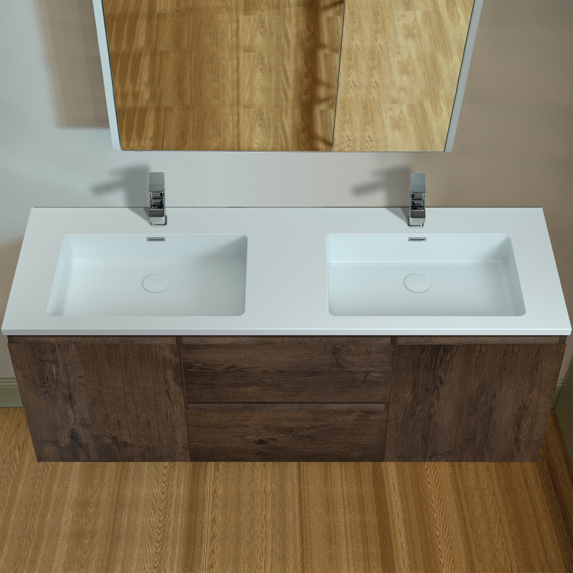 WOODBRIDGE 23-5/8 in. W x 19-5/8 in. D Wall Mounted Floating Vanity in Rose Wood with Resin Composite Vanity Top in Glossy White