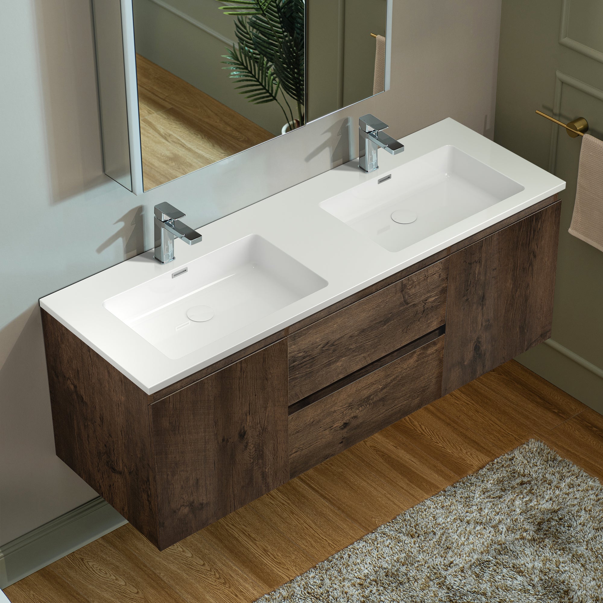 WOODBRIDGE 23-5/8 in. W x 19-5/8 in. D Wall Mounted Floating Vanity in Rose Wood with Resin Composite Vanity Top in Glossy White