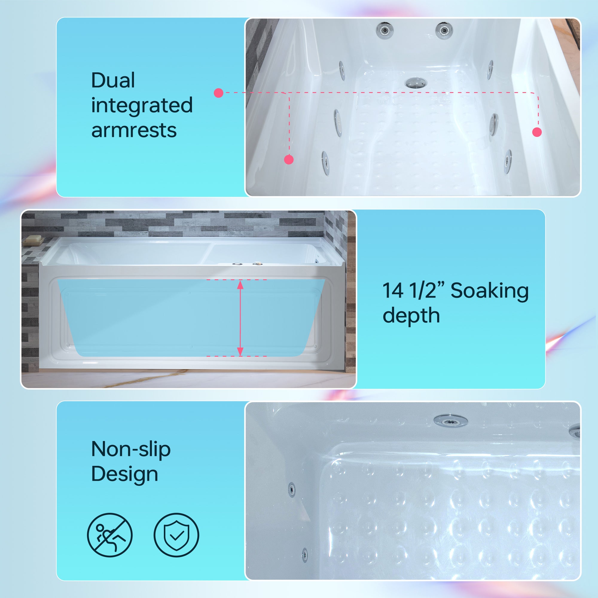 WOODBRIDGE 60" Alcove Acrylic Rectangular Whirlpool Heated Jetted Tub in White with Right Drain