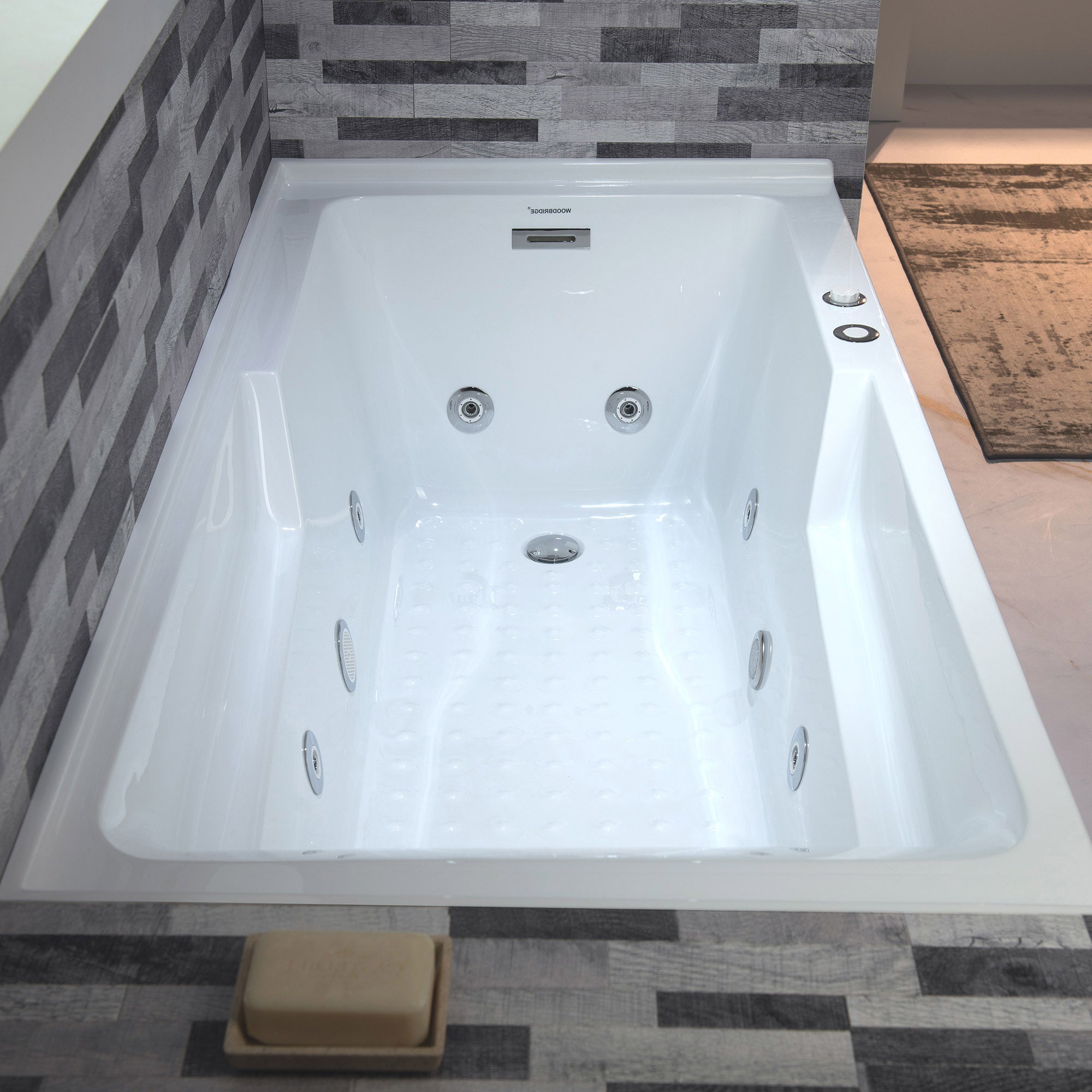WOODBRIDGE 60" Alcove Acrylic Rectangular Whirlpool Heated Jetted Tub in White with Right Drain
