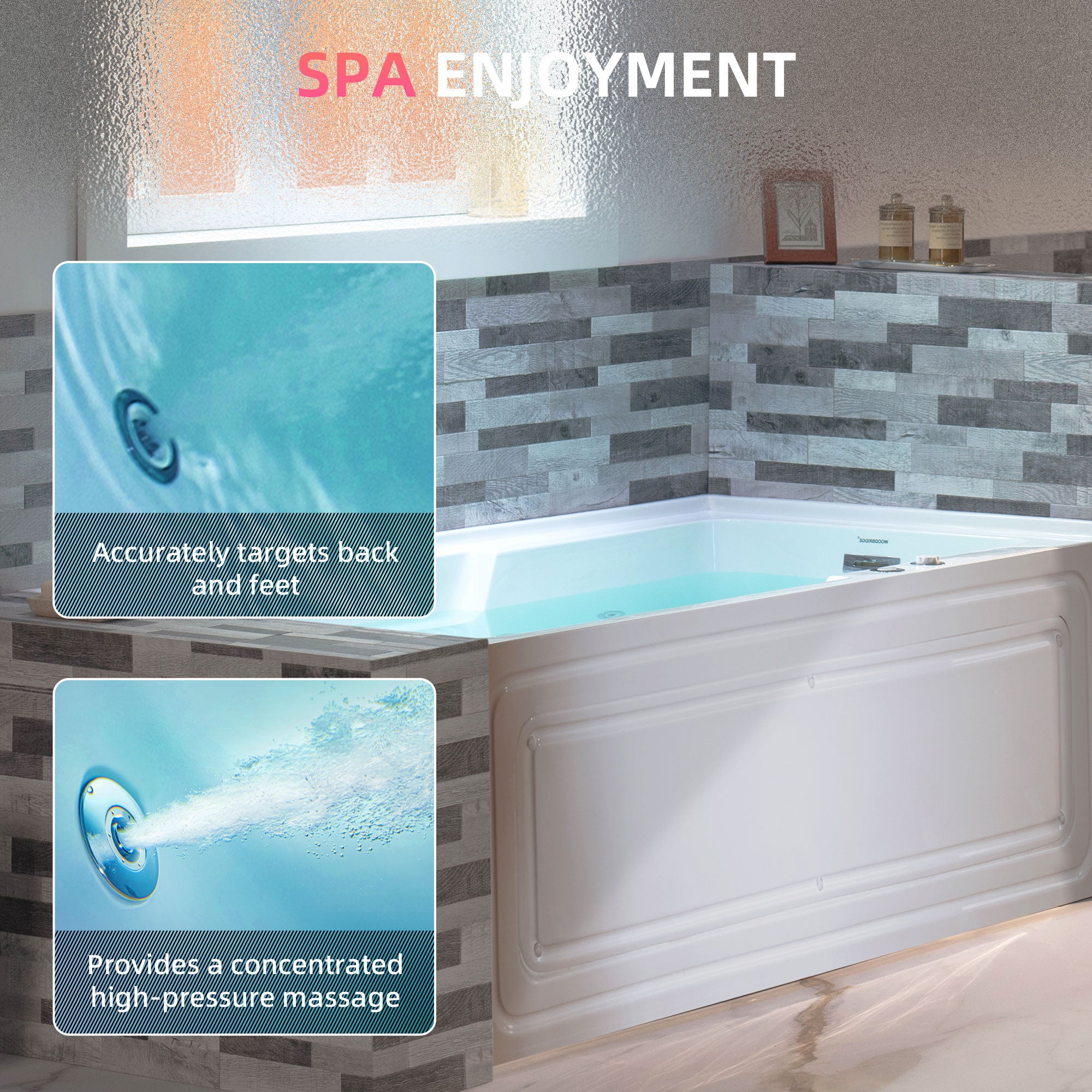 WOODBRIDGE 60" Alcove Acrylic Rectangular Whirlpool Heated Jetted Tub in White with Right Drain