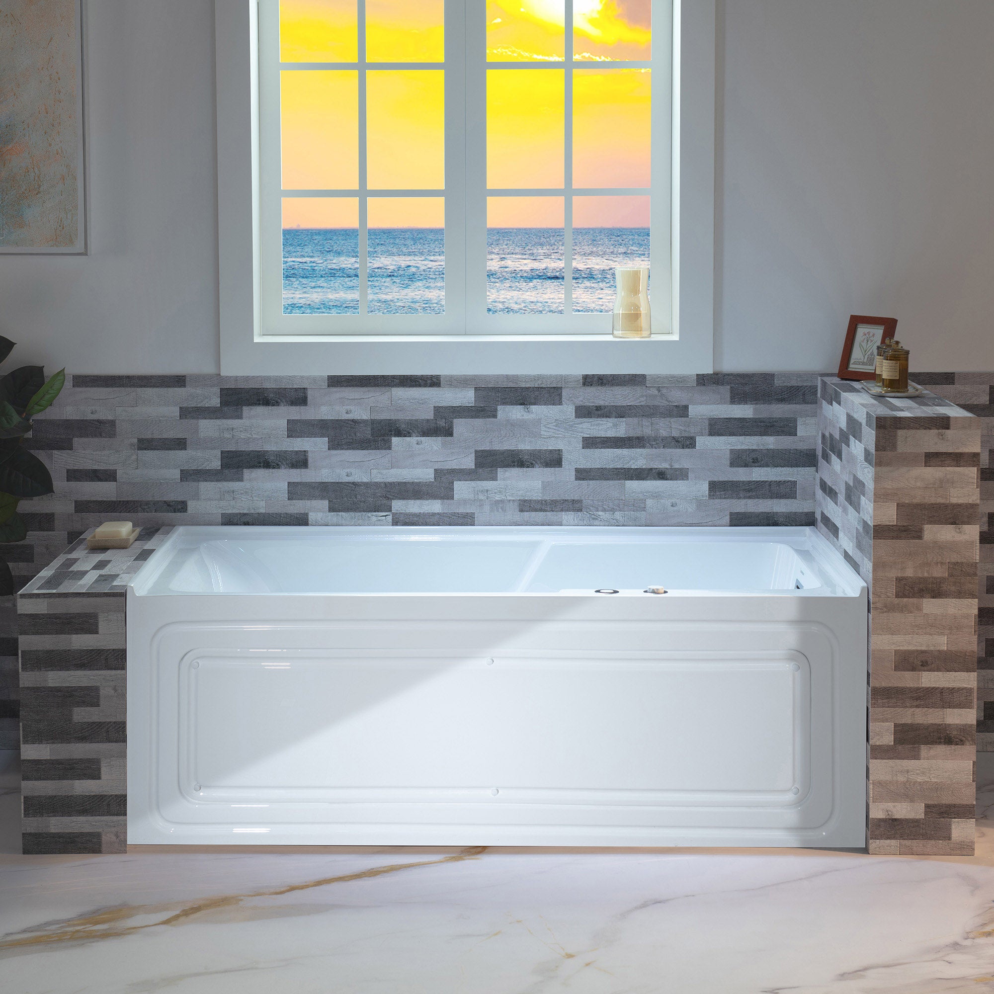 WOODBRIDGE 60" Alcove Acrylic Rectangular Whirlpool Heated Jetted Tub in White with Right Drain