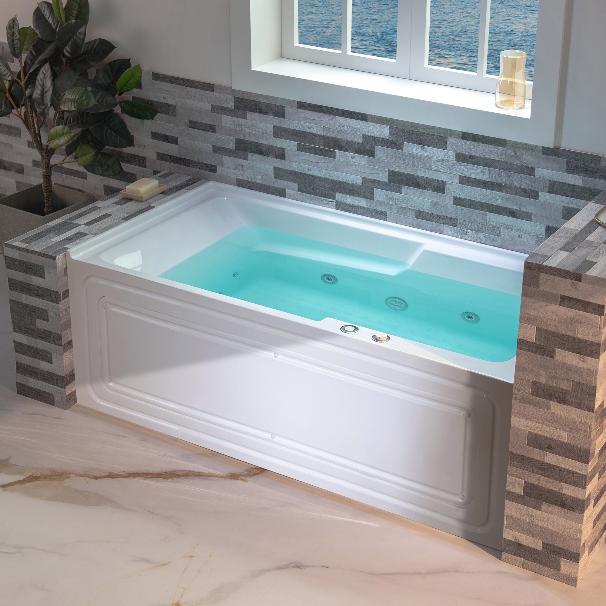 WOODBRIDGE 60" Alcove Acrylic Rectangular Whirlpool Heated Jetted Tub in White with Right Drain