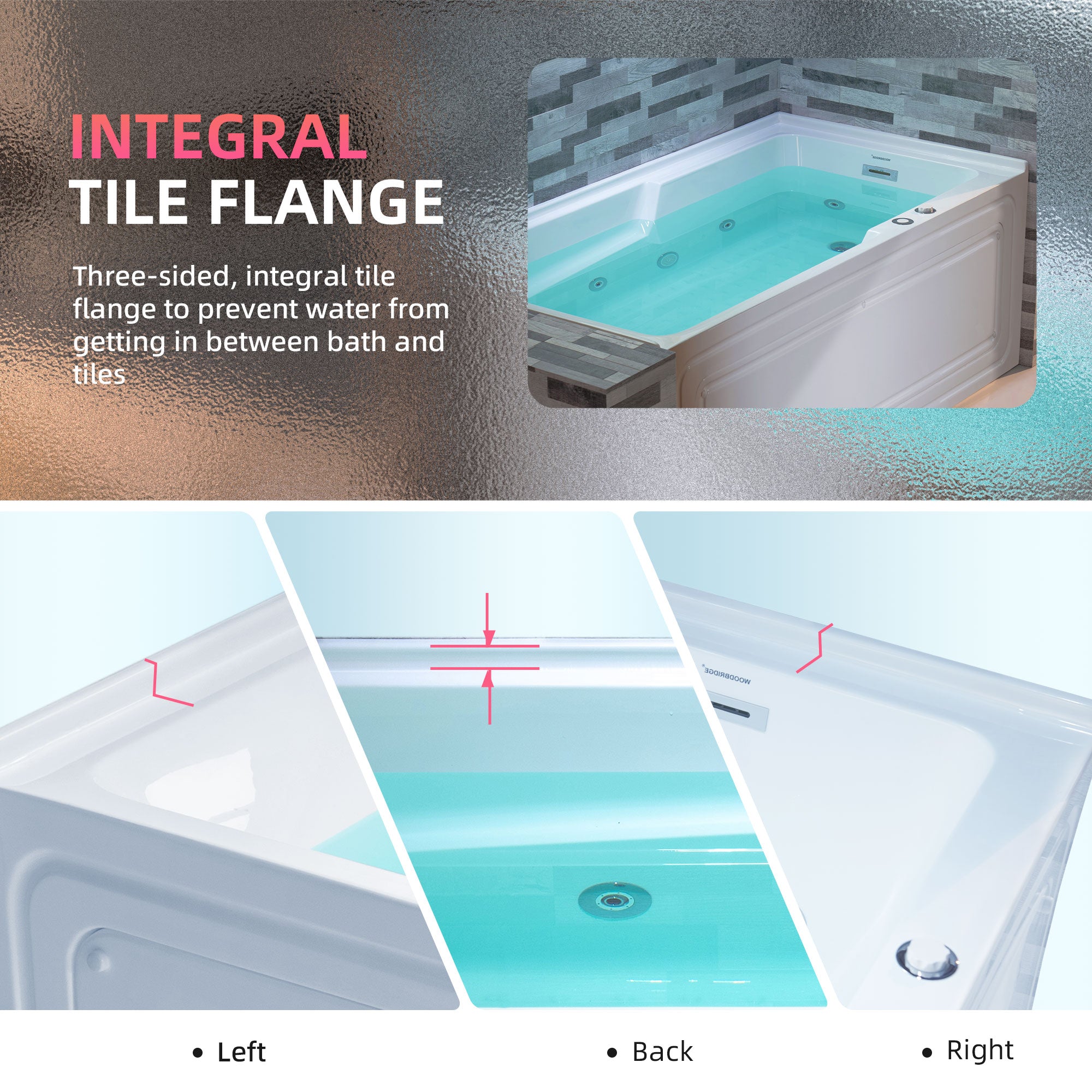 WOODBRIDGE 60" Alcove Acrylic Rectangular Whirlpool Heated Jetted Tub in White with Right Drain