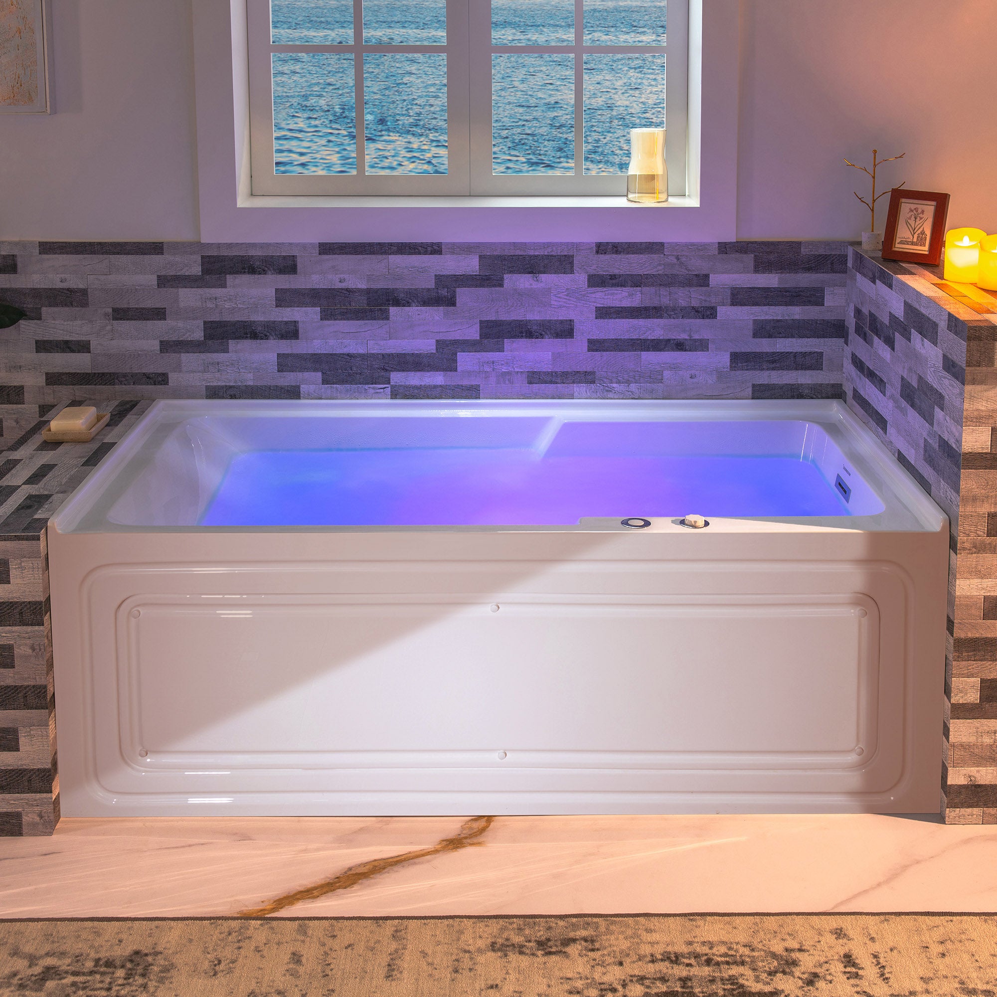 WOODBRIDGE 60" Alcove Acrylic Rectangular Whirlpool Heated Jetted Tub in White with Right Drain