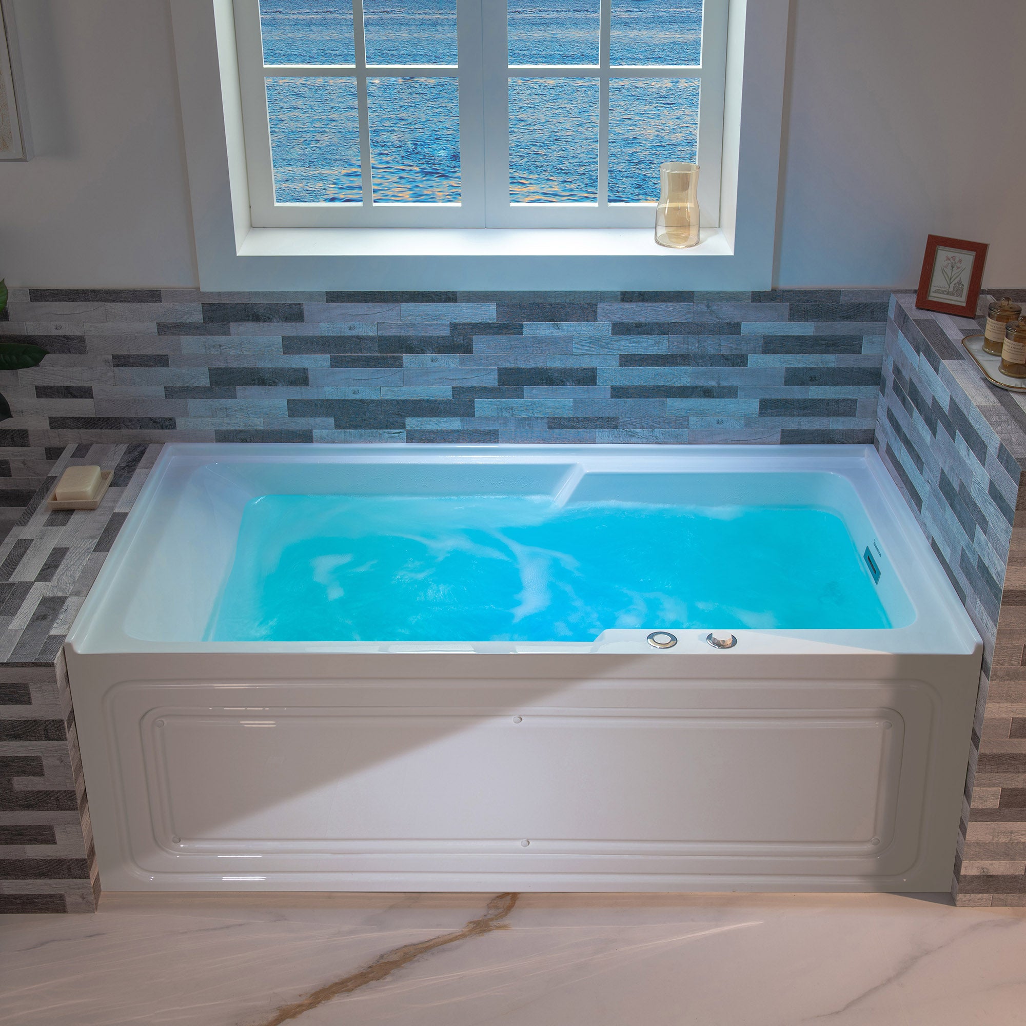 WOODBRIDGE 60" Alcove Acrylic Rectangular Whirlpool Heated Jetted Tub in White with Right Drain