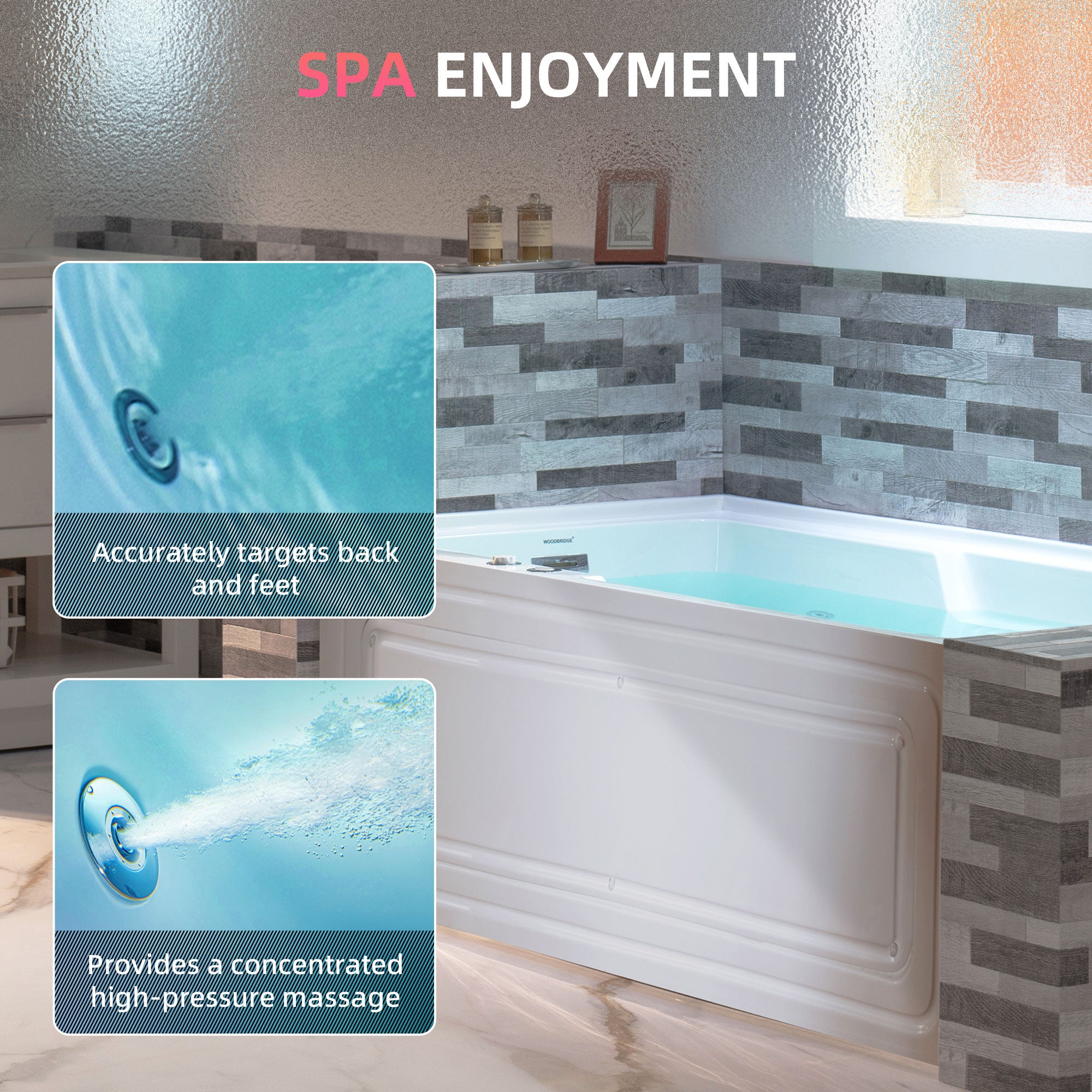 WOODBRIDGE BS6030L 60 Inch Alcove Acrylic Whirlpool Heated Jetted Tub