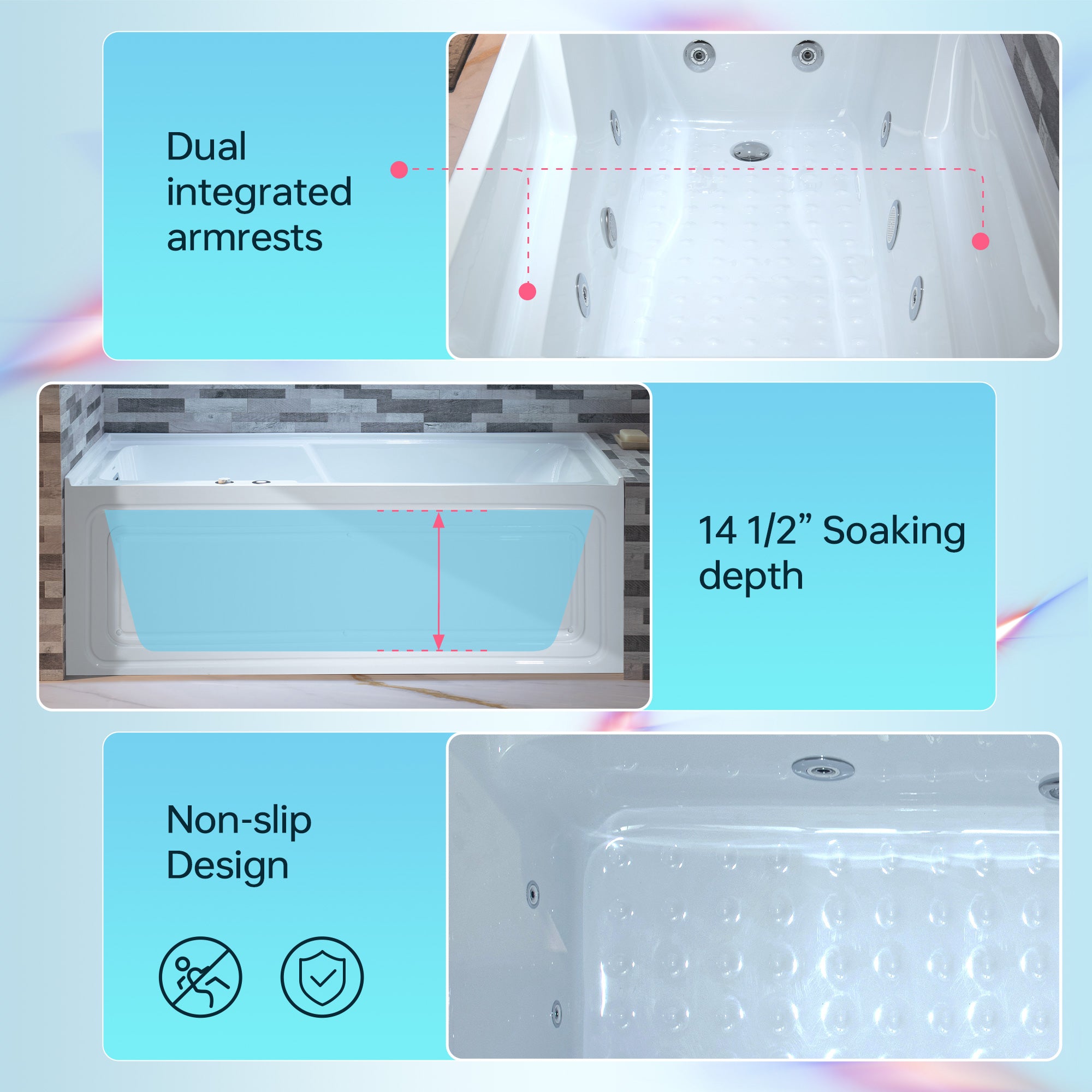 WOODBRIDGE BS6030L 60 Inch Alcove Acrylic Whirlpool Heated Jetted Tub