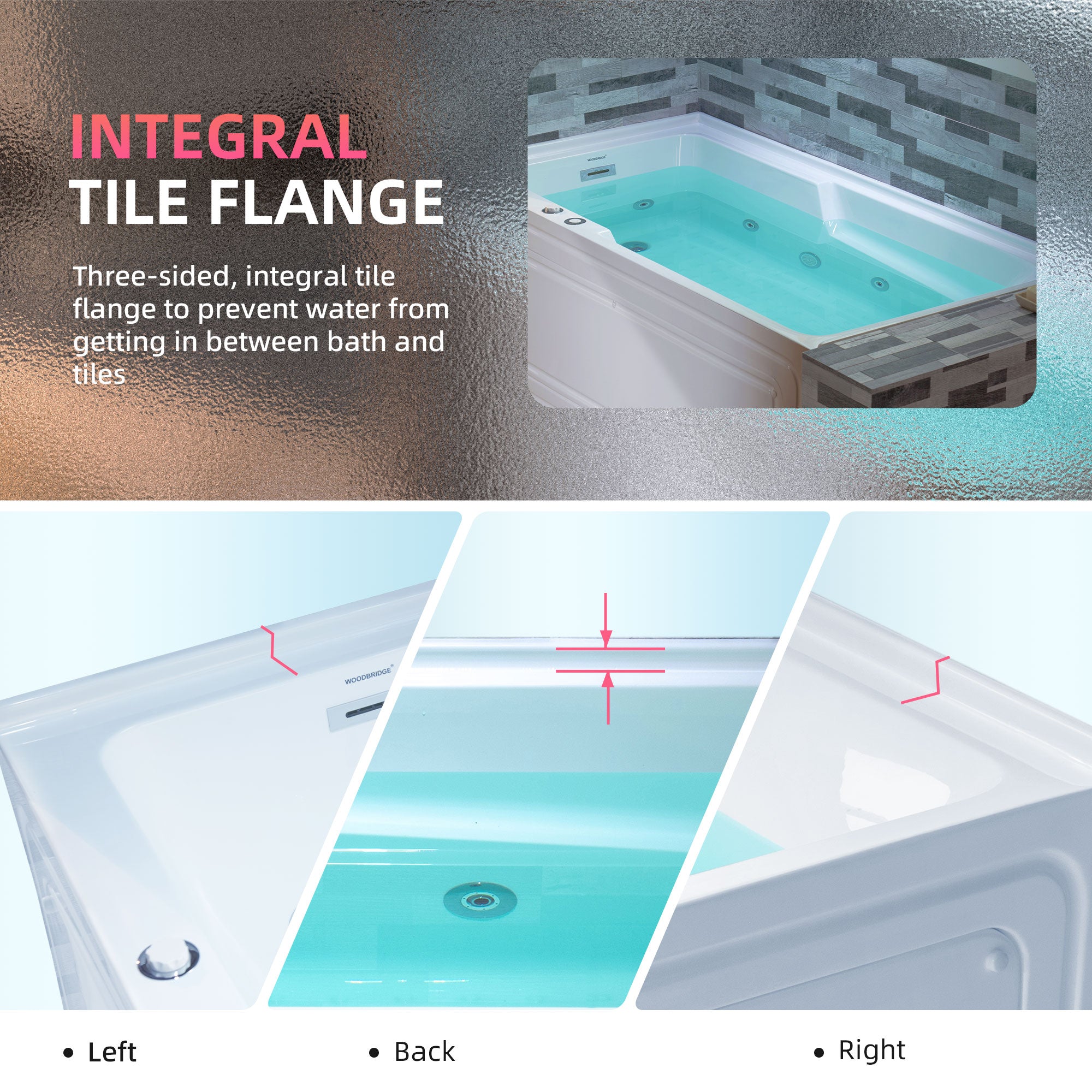 WOODBRIDGE BS6030L 60 Inch Alcove Acrylic Whirlpool Heated Jetted Tub