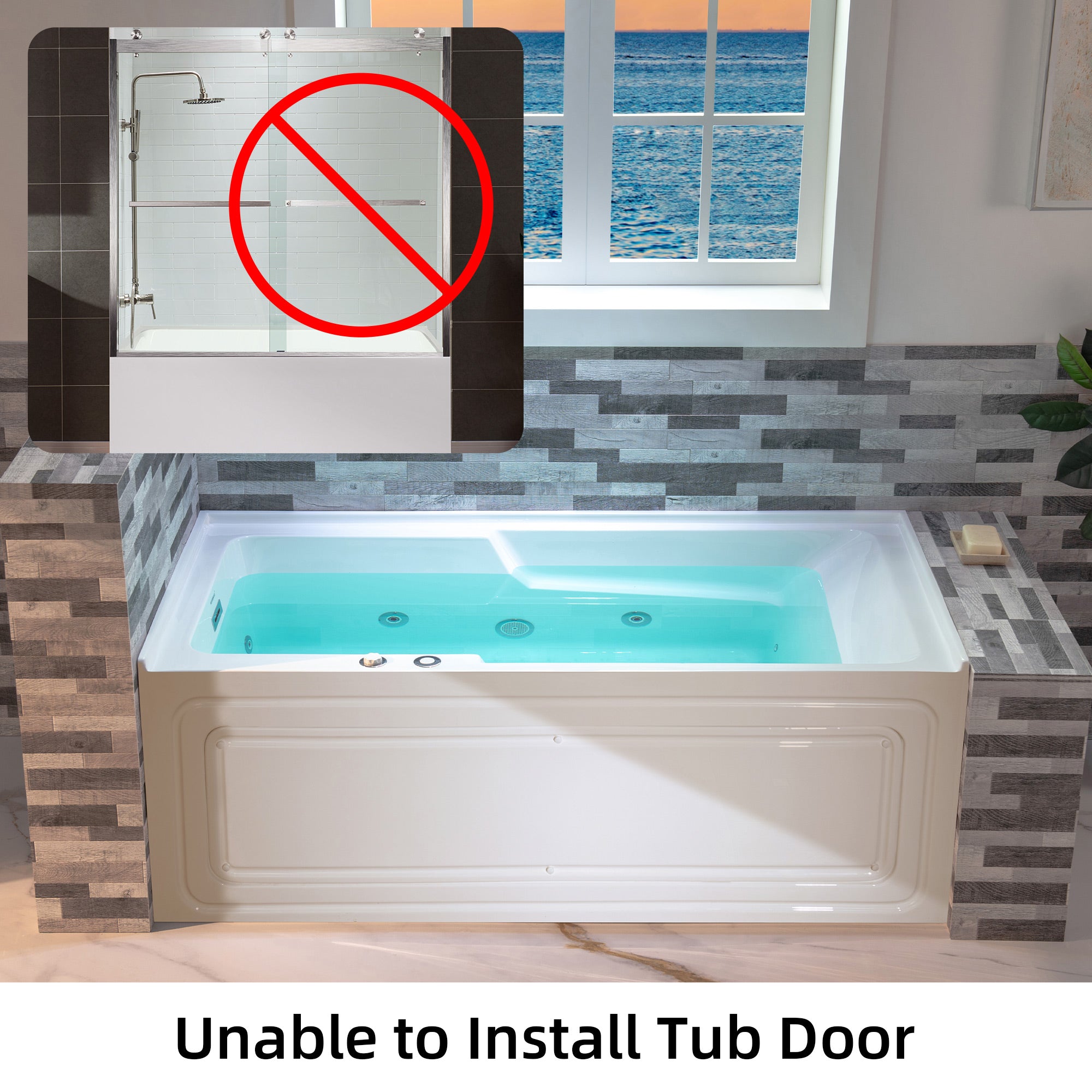 WOODBRIDGE BS6030L 60 Inch Alcove Acrylic Whirlpool Heated Jetted Tub