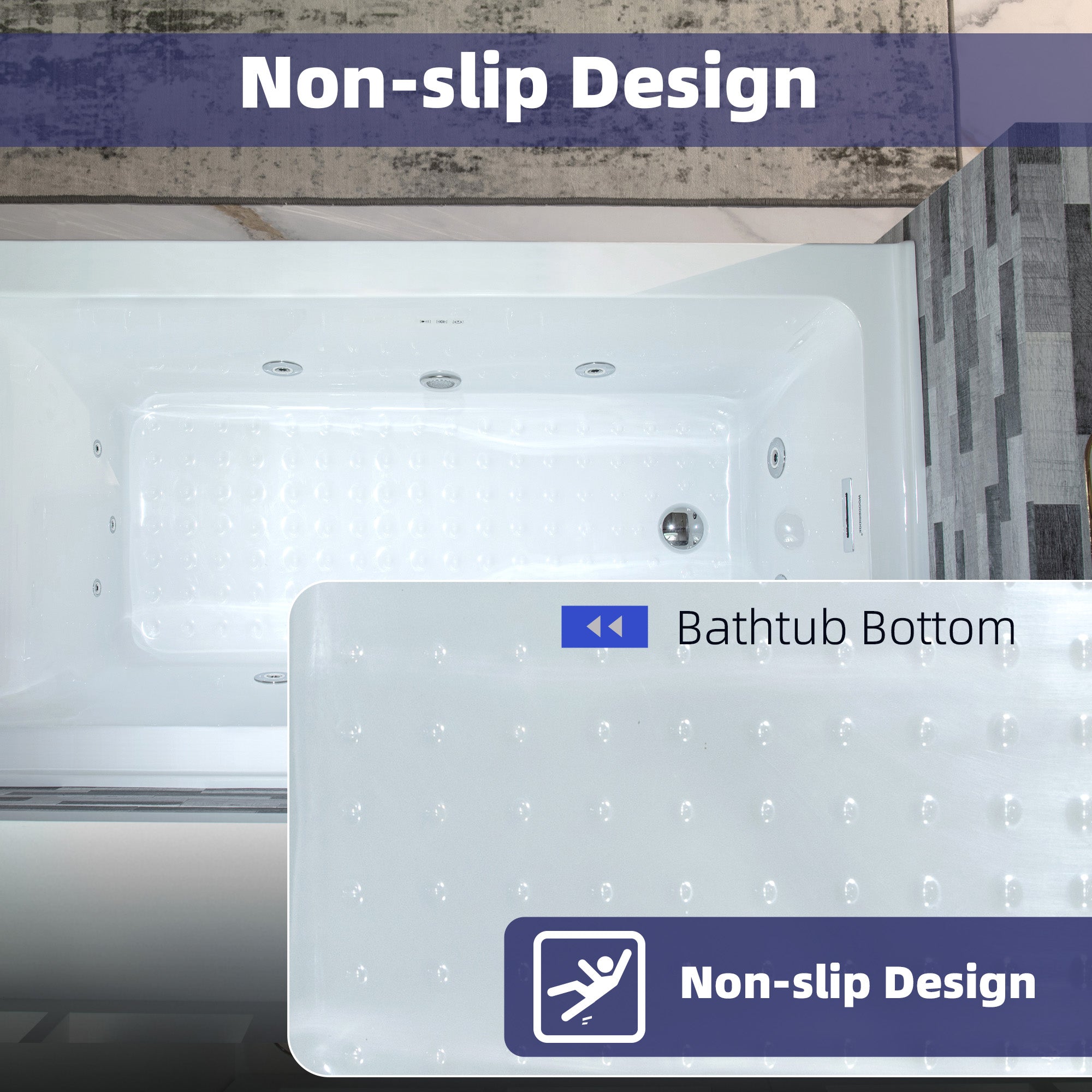 WOODBRIDGE 60" x 30" Alcove Acrylic Rectangular Whirlpool Heated Jetted Tub – Left Drain, White, BS428 Series