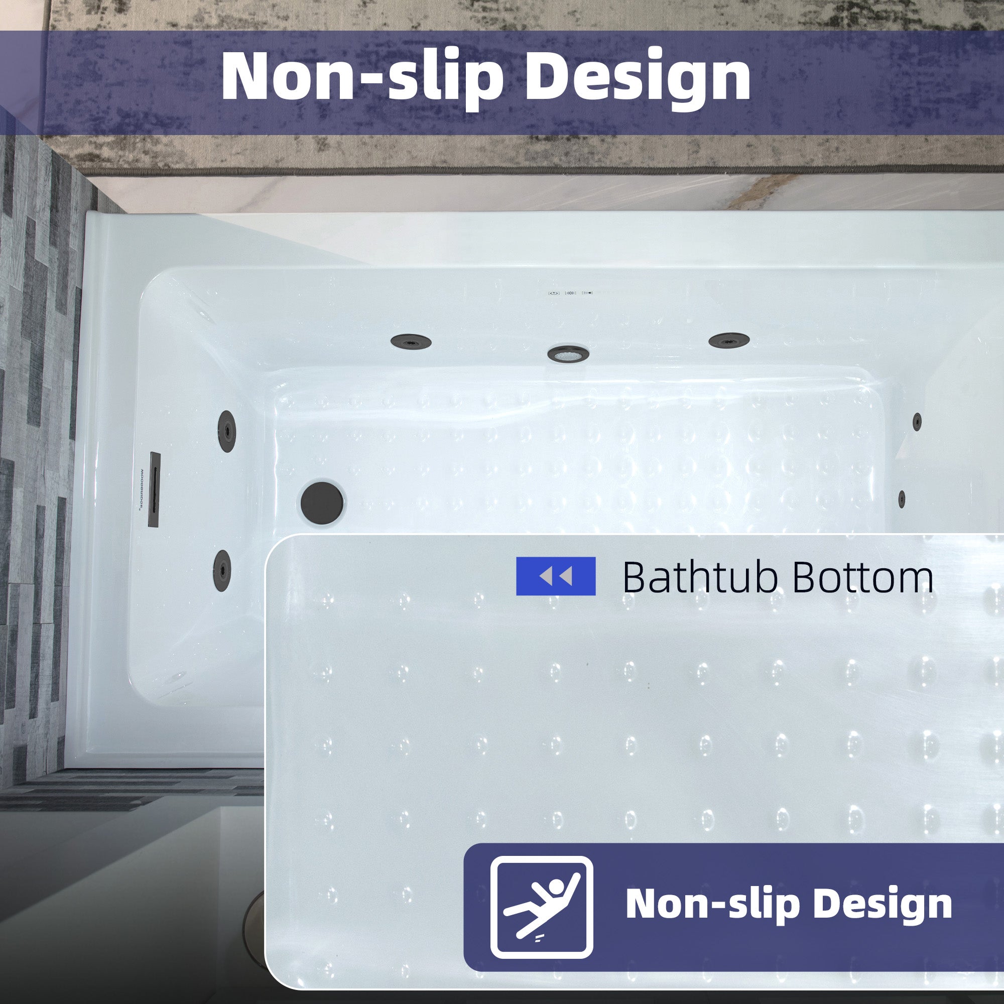 WOODBRIDGE 60" x 32" Alcove Acrylic Rectangular Whirlpool Heated Jetted Tub in White with right Drain, Matte Black Finish Trim and Drain Kit Included, BS667-R-MB02