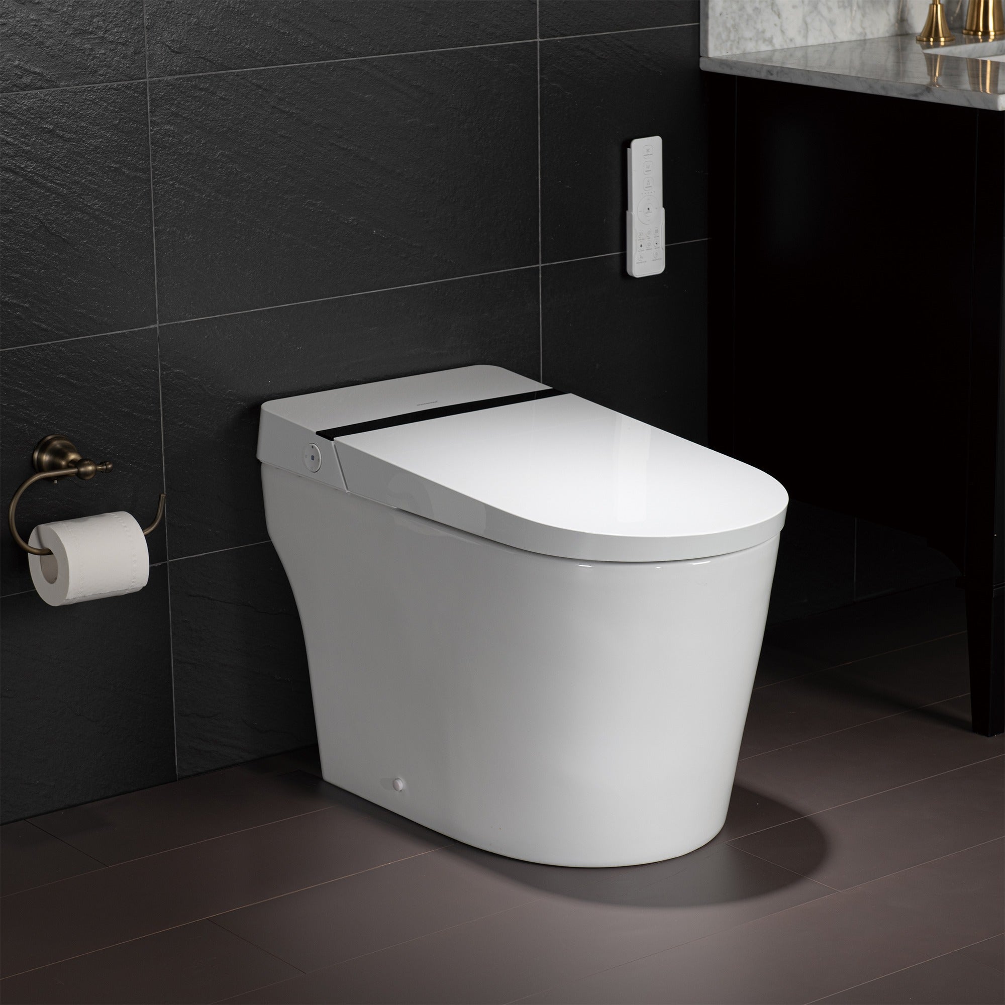 WOODBRIDGE B0990S One Piece Elongated Smart Toilet Bidet with Auto Open & Close, Auto Flush, Foot Sensor Flush, LED Temperature Display, Heated Seat and Integrated Multi Function Remote Control, White
