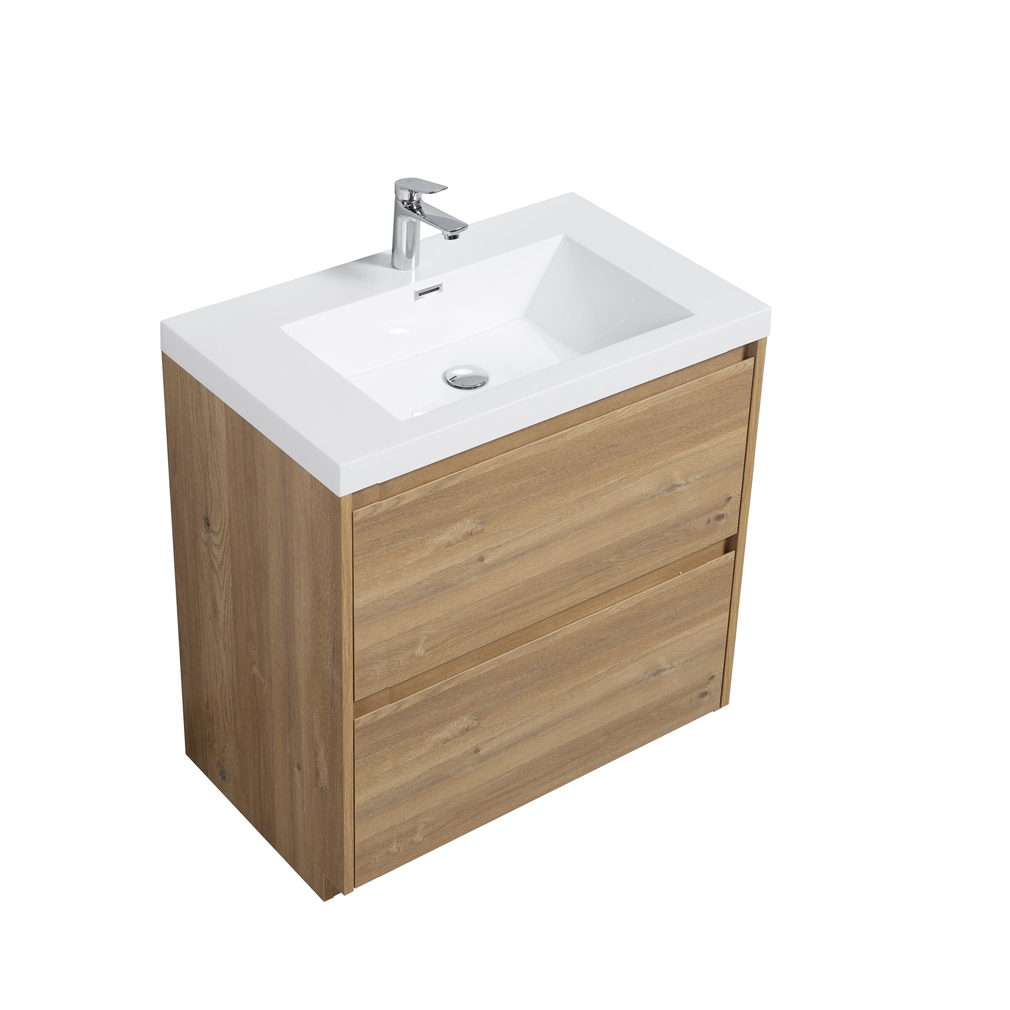 WOODBRIDGE 35-3/8 in. W x 19-5/8 in. D Freestanding Vanity in Mature Oak with Resin Composite Vanity Top in Glossy White