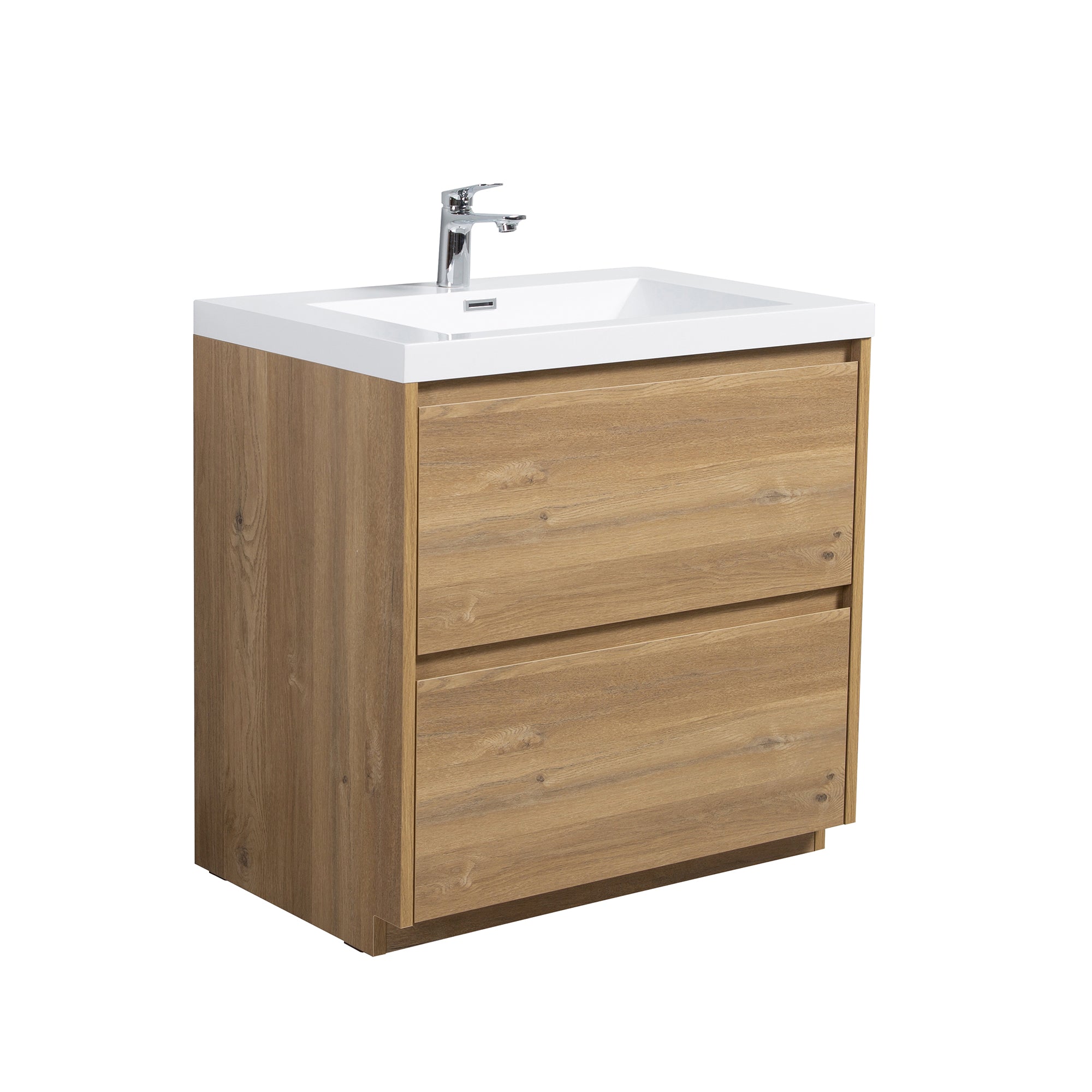 WOODBRIDGE 35-3/8 in. W x 19-5/8 in. D Freestanding Vanity in Mature Oak with Resin Composite Vanity Top in Glossy White