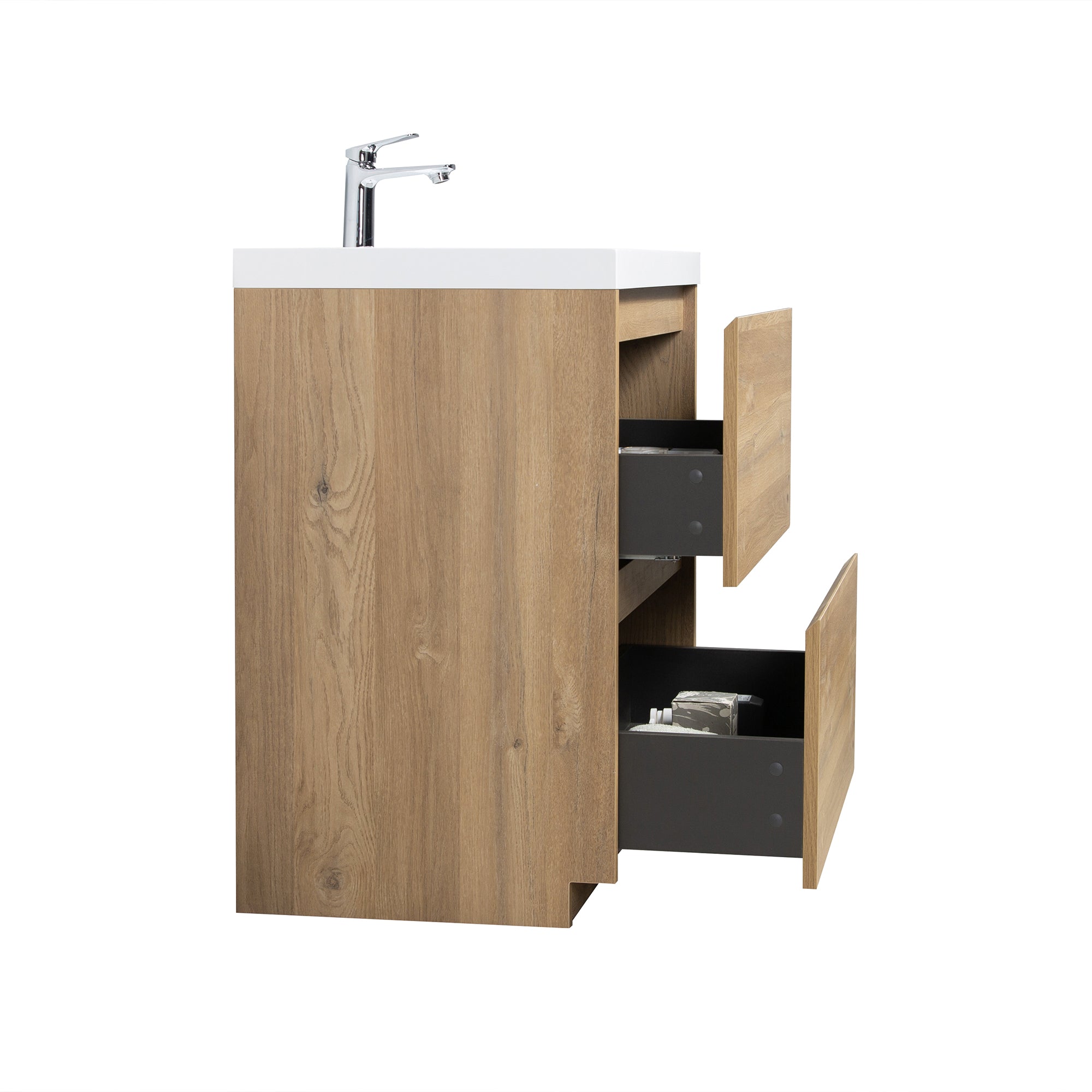 WOODBRIDGE 35-3/8 in. W x 19-5/8 in. D Freestanding Vanity in Mature Oak with Resin Composite Vanity Top in Glossy White