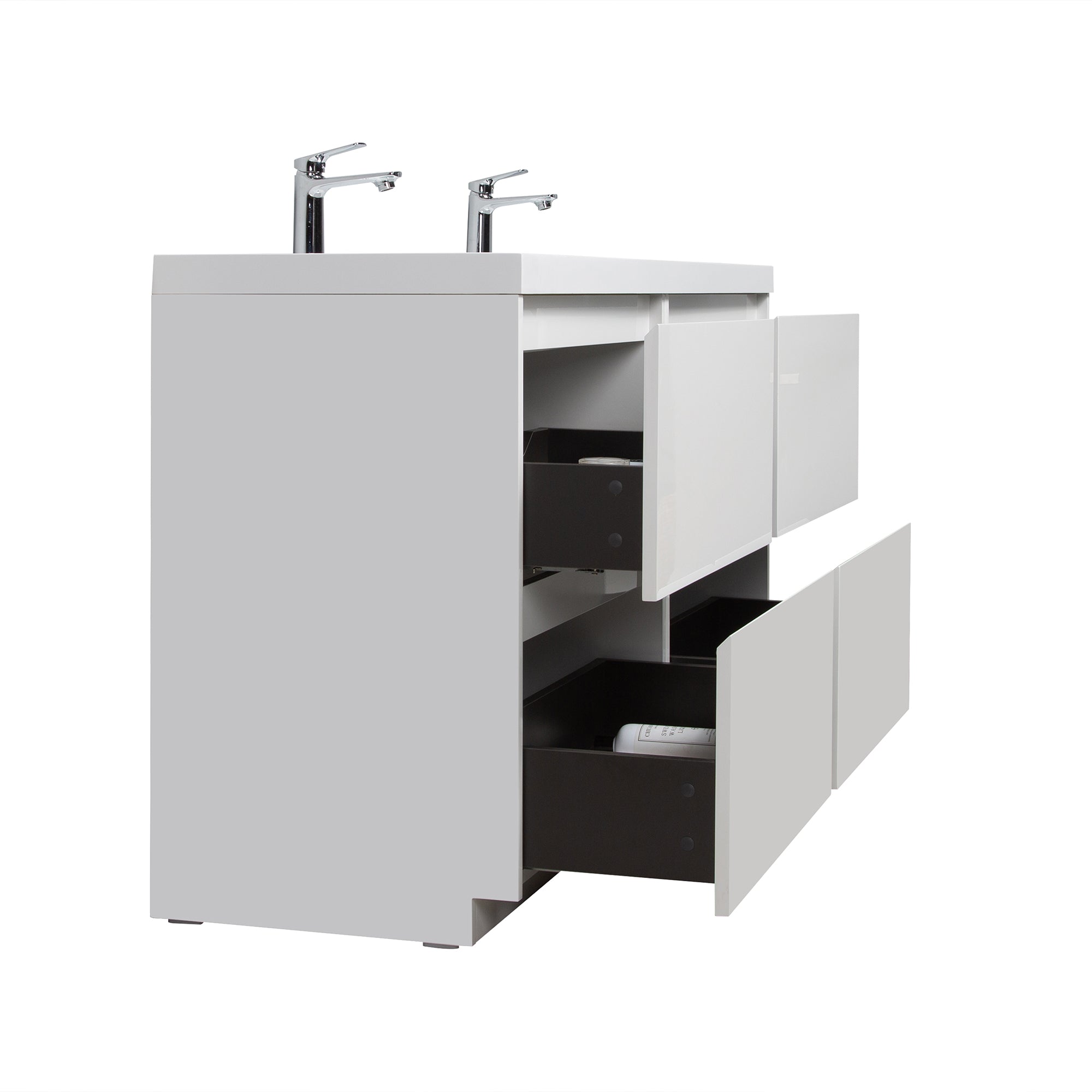 WOODBRIDGE 59 in. W x 19-5/8 in. D Freestanding Double Vanity with Resin Composite Double Sink Vanity Top in White