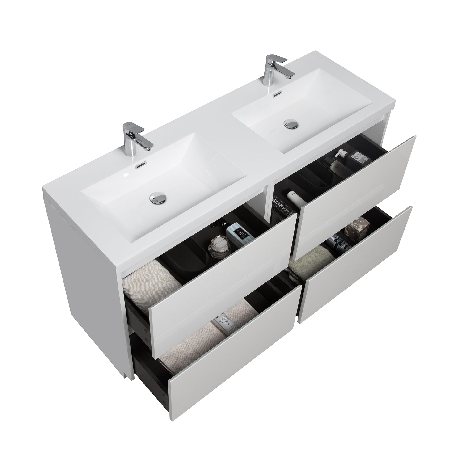 WOODBRIDGE 59 in. W x 19-5/8 in. D Freestanding Double Vanity with Resin Composite Double Sink Vanity Top in White