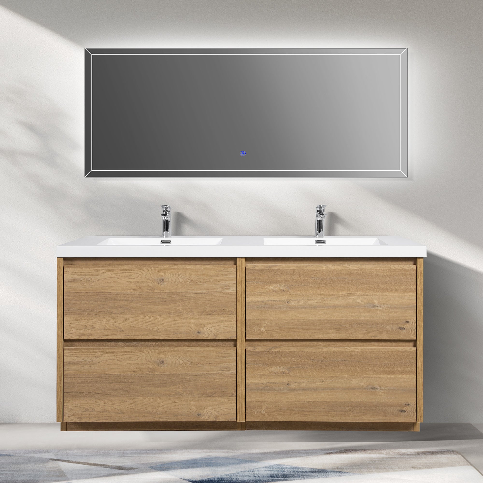 WOODBRIDGE 70-7/8 in. W x 19-5/8 in. D Freestanding Double Vanity in Mature Oak with Resin Composite Double Sink Vanity Top in Glossy White