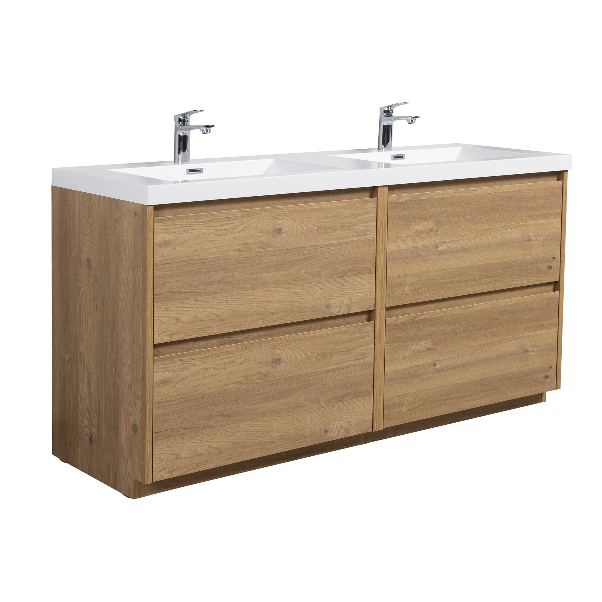 WOODBRIDGE 70-7/8 in. W x 19-5/8 in. D Freestanding Double Vanity in Mature Oak with Resin Composite Double Sink Vanity Top in Glossy White