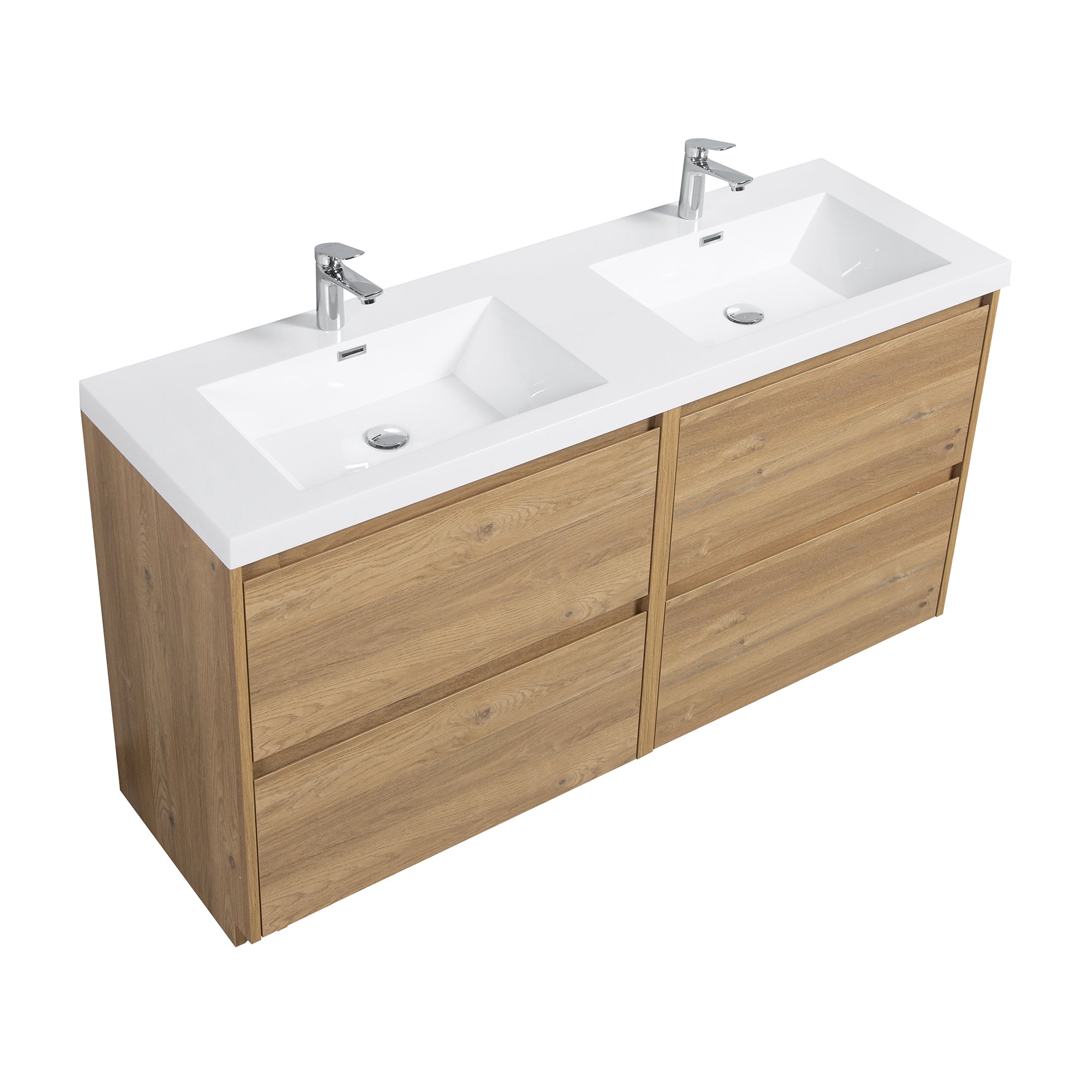 WOODBRIDGE 70-7/8 in. W x 19-5/8 in. D Freestanding Double Vanity in Mature Oak with Resin Composite Double Sink Vanity Top in Glossy White