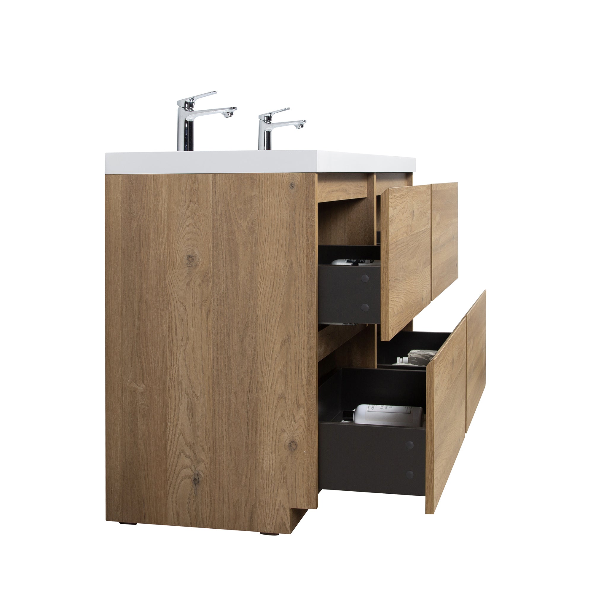 WOODBRIDGE 70-7/8 in. W x 19-5/8 in. D Freestanding Double Vanity in Mature Oak with Resin Composite Double Sink Vanity Top in Glossy White