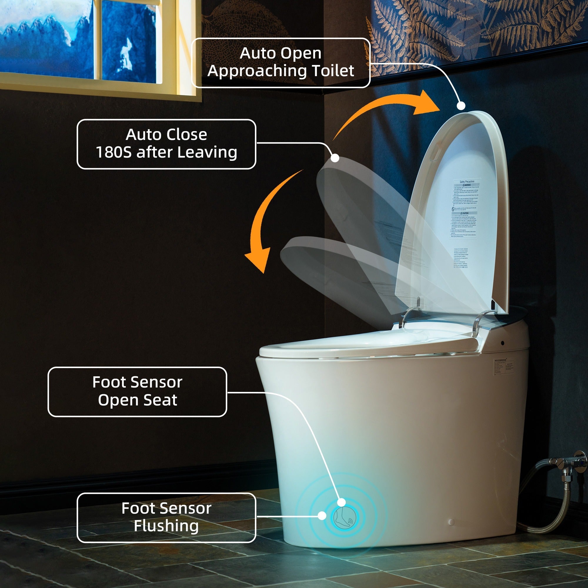 WOODBRIDGE Smart Bidet Toilet Auto Open & Close, Auto Flush, Foot Sensor, Cleaning Foam Dispenser, Heated Seat and ADA Chair Height Design, EBT230