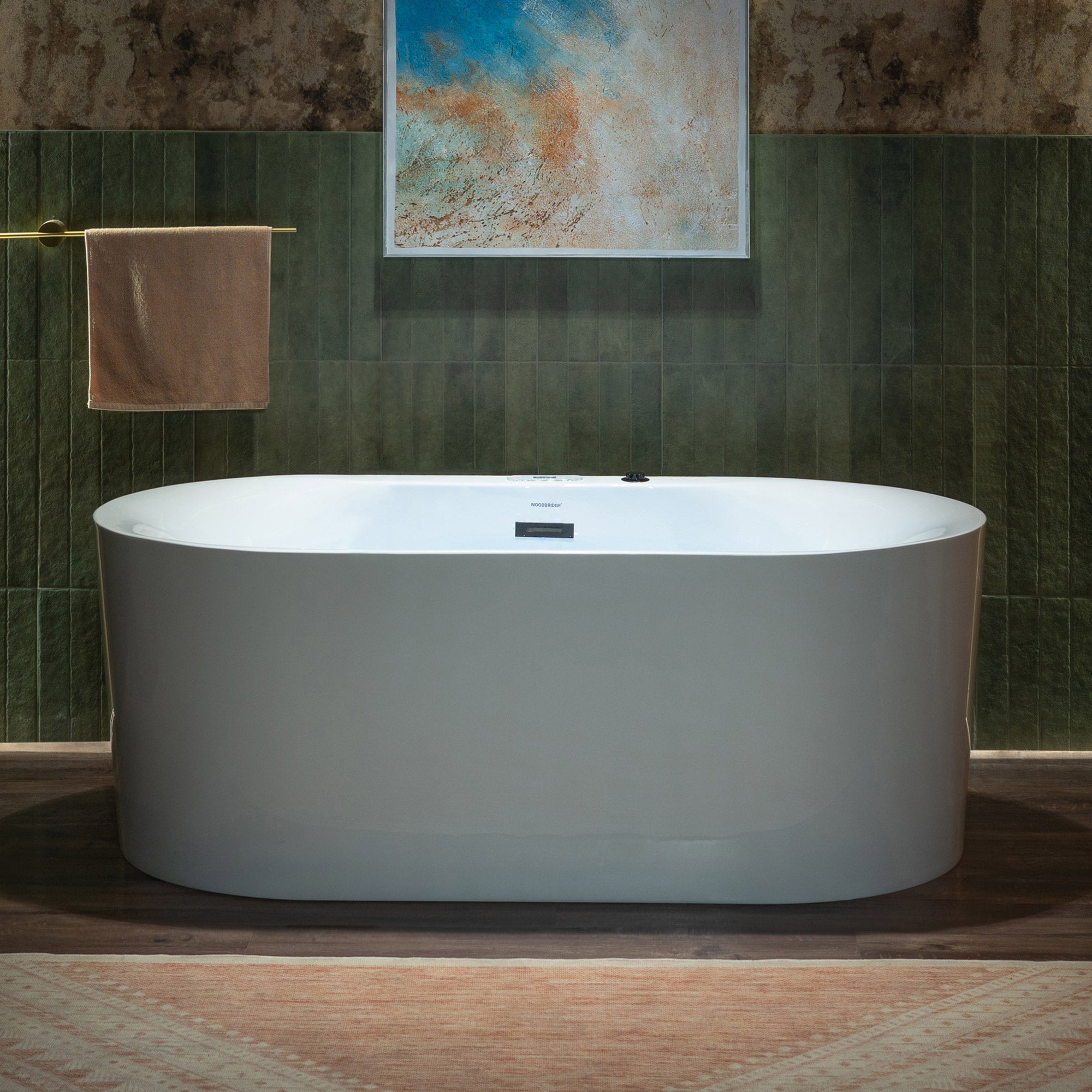 WOODBRIDGE 59" x 31-1/2" Whirlpool Water Jetted and Air Bubble Freestanding Heated Soaking Combination Bathtub with LED control panel